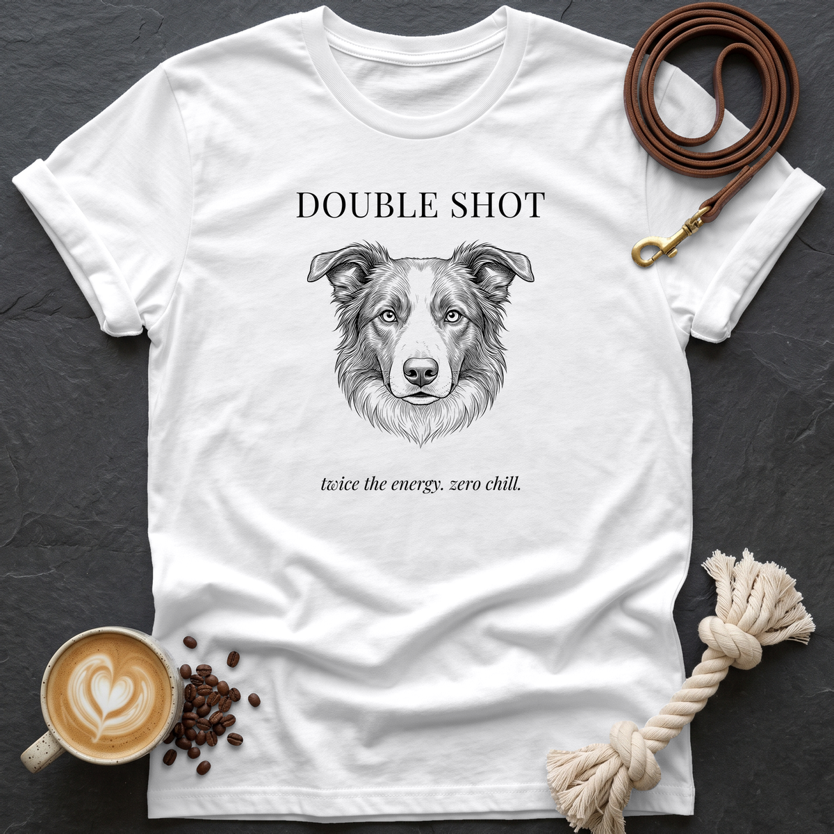 Border Collie Double Shot T-Shirt - White
