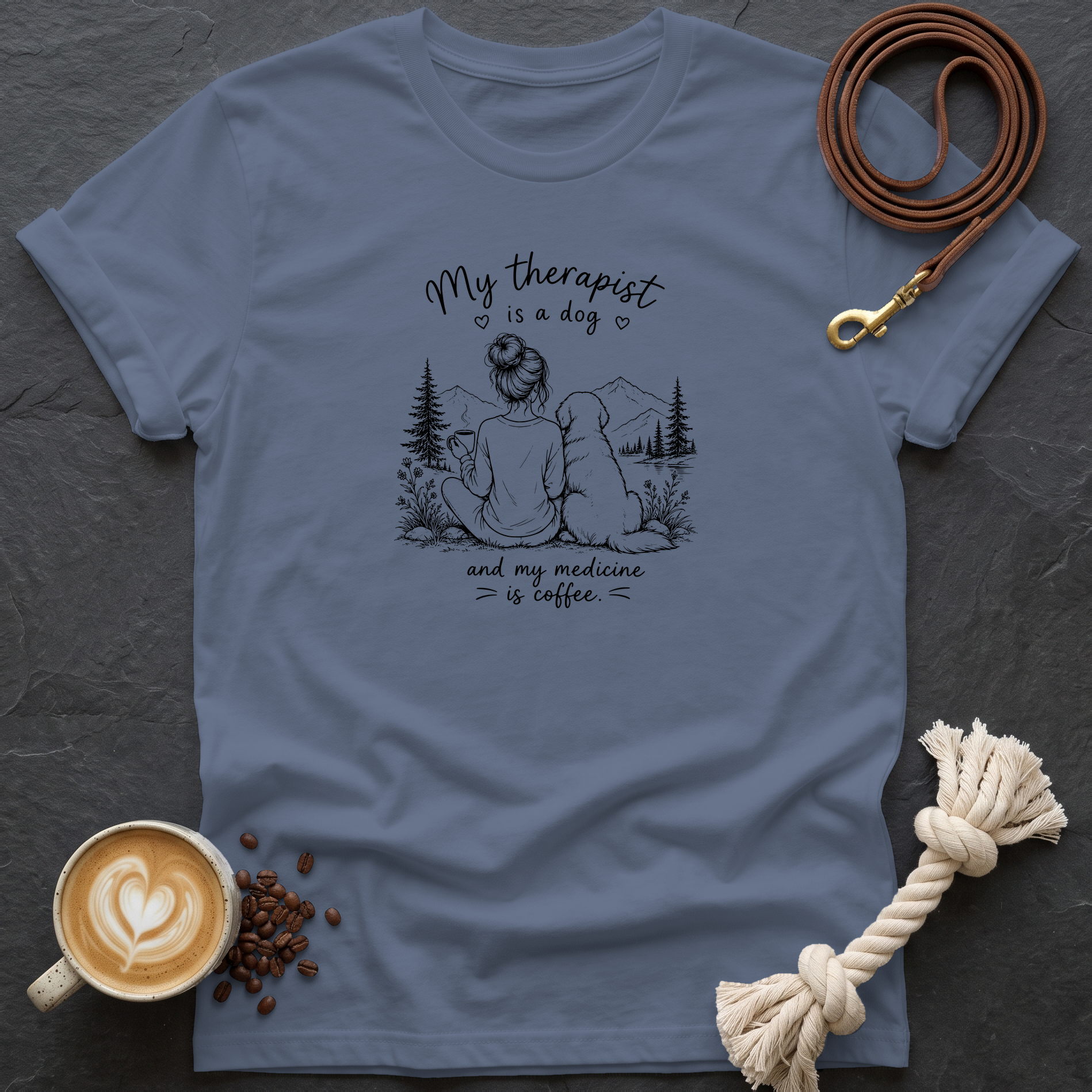 My Therapist is a Dog — Linework T-Shirt - Heather Indigo