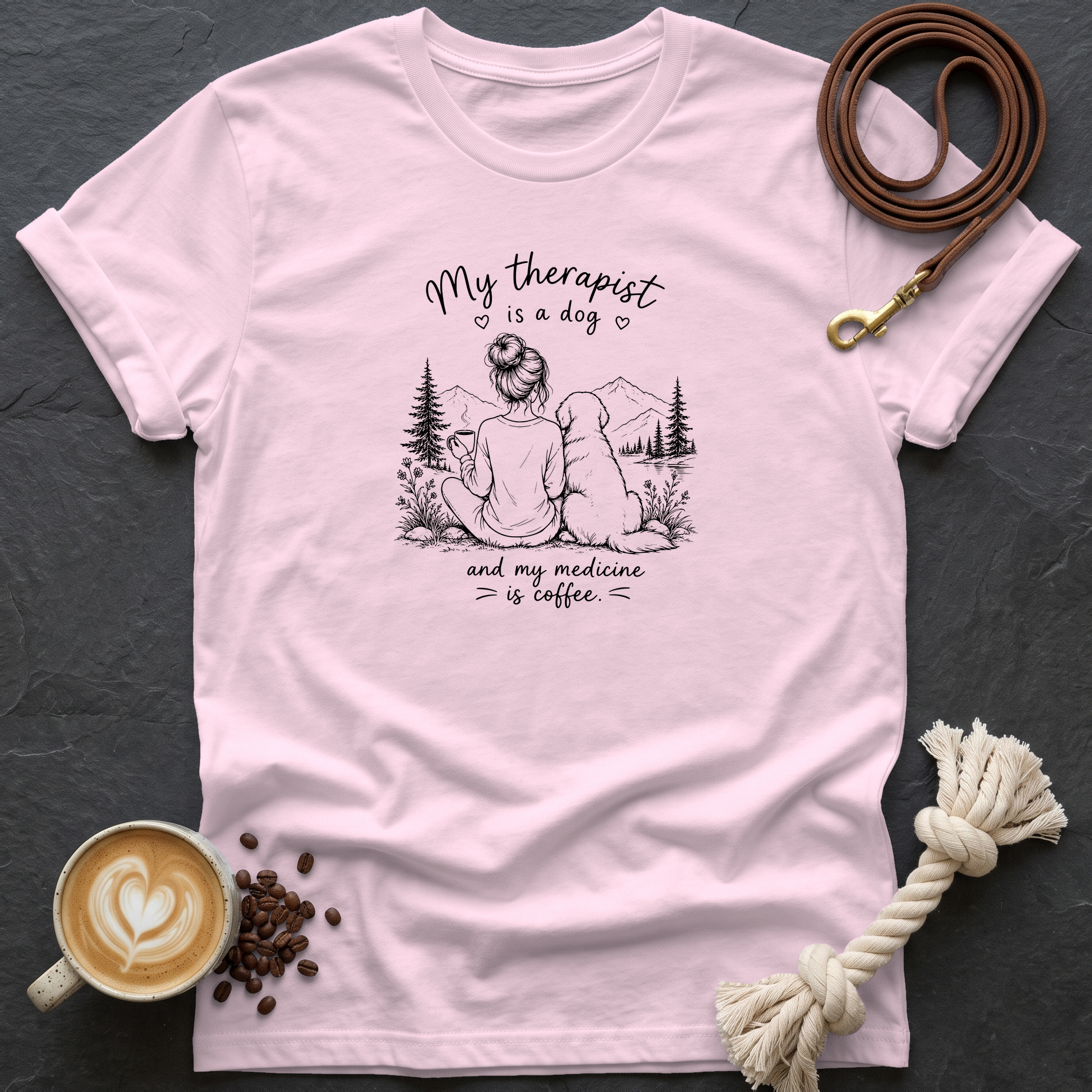 My Therapist is a Dog — Linework T-Shirt - Light Pink