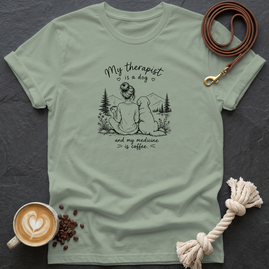 My Therapist is a Dog — Linework T-Shirt - Sage