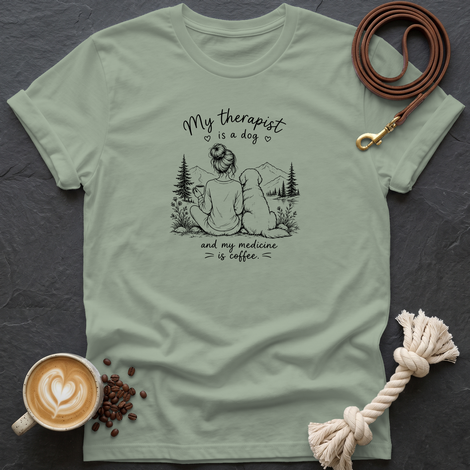 My Therapist is a Dog — Linework T-Shirt - Sage