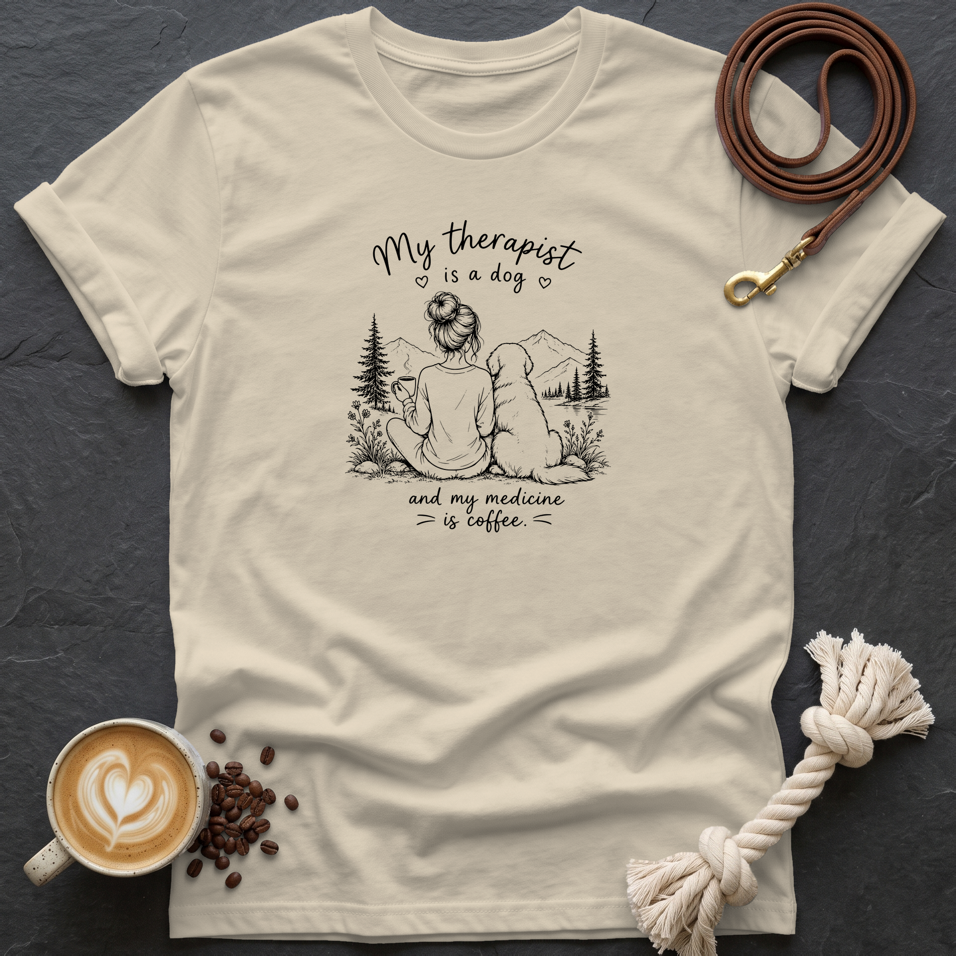 My Therapist is a Dog — Linework T-Shirt - Sand