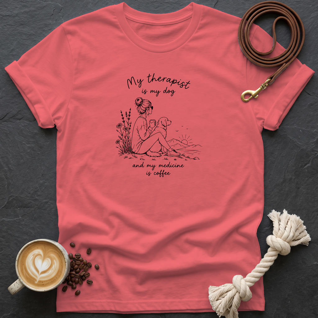 My Therapist is my Dog — Linework T-Shirt - Coral Silk