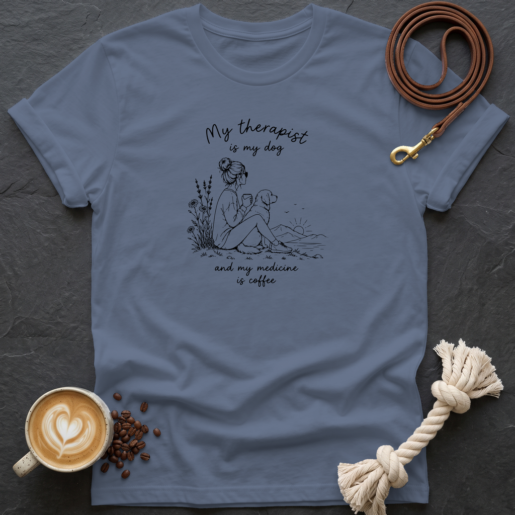 My Therapist is my Dog — Linework T-Shirt - Heather Indigo