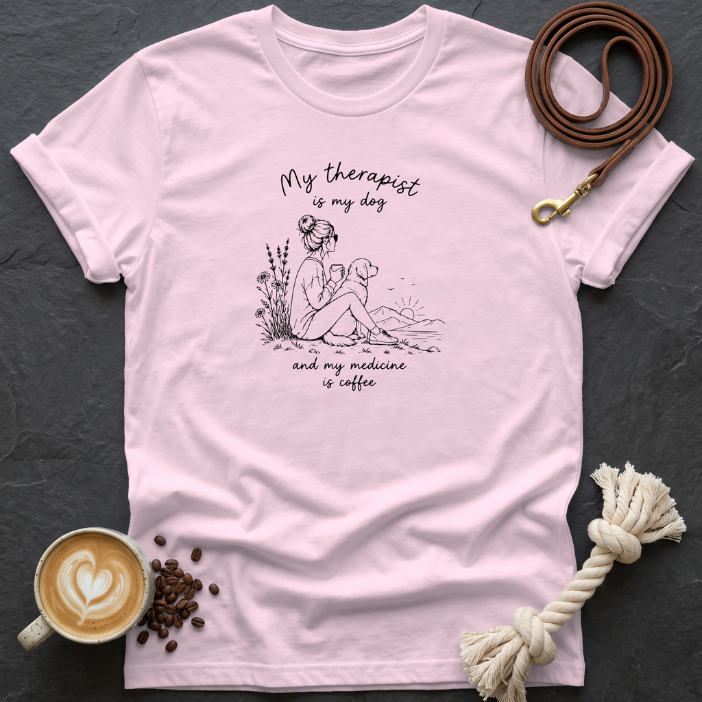 My Therapist is my Dog — Linework T-Shirt - Light Pink
