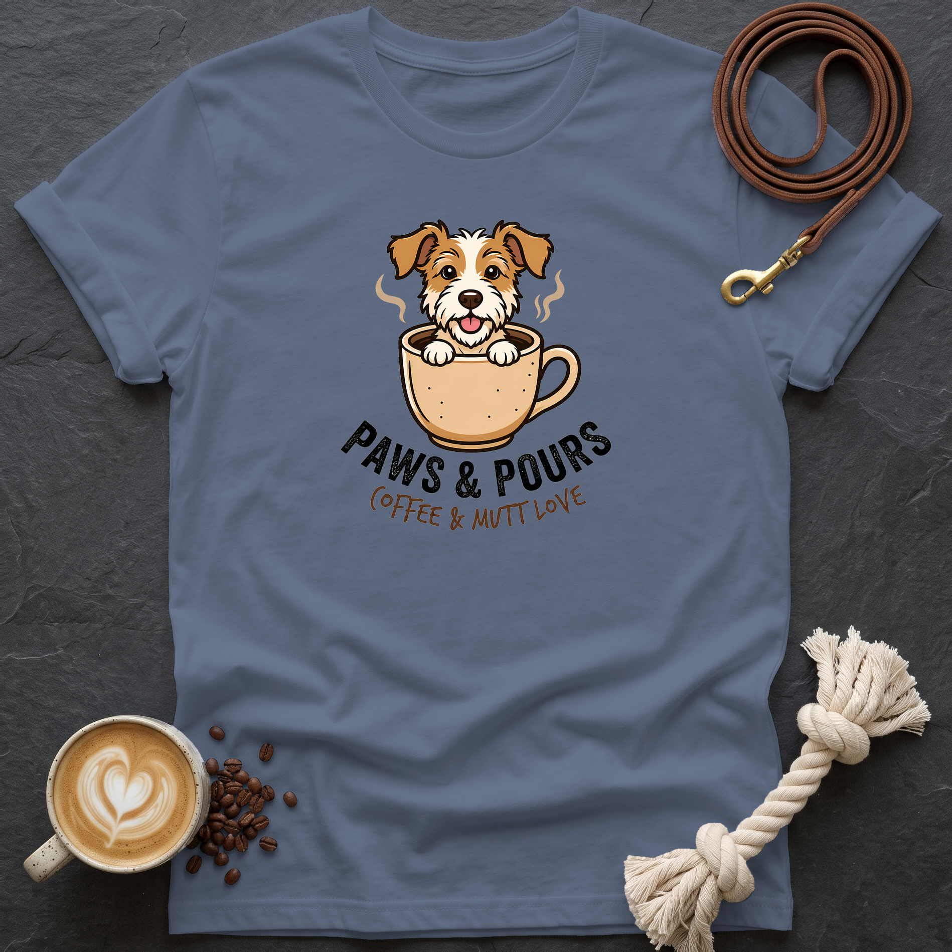 Paws and Pours T-Shirt - Heather Indigo
