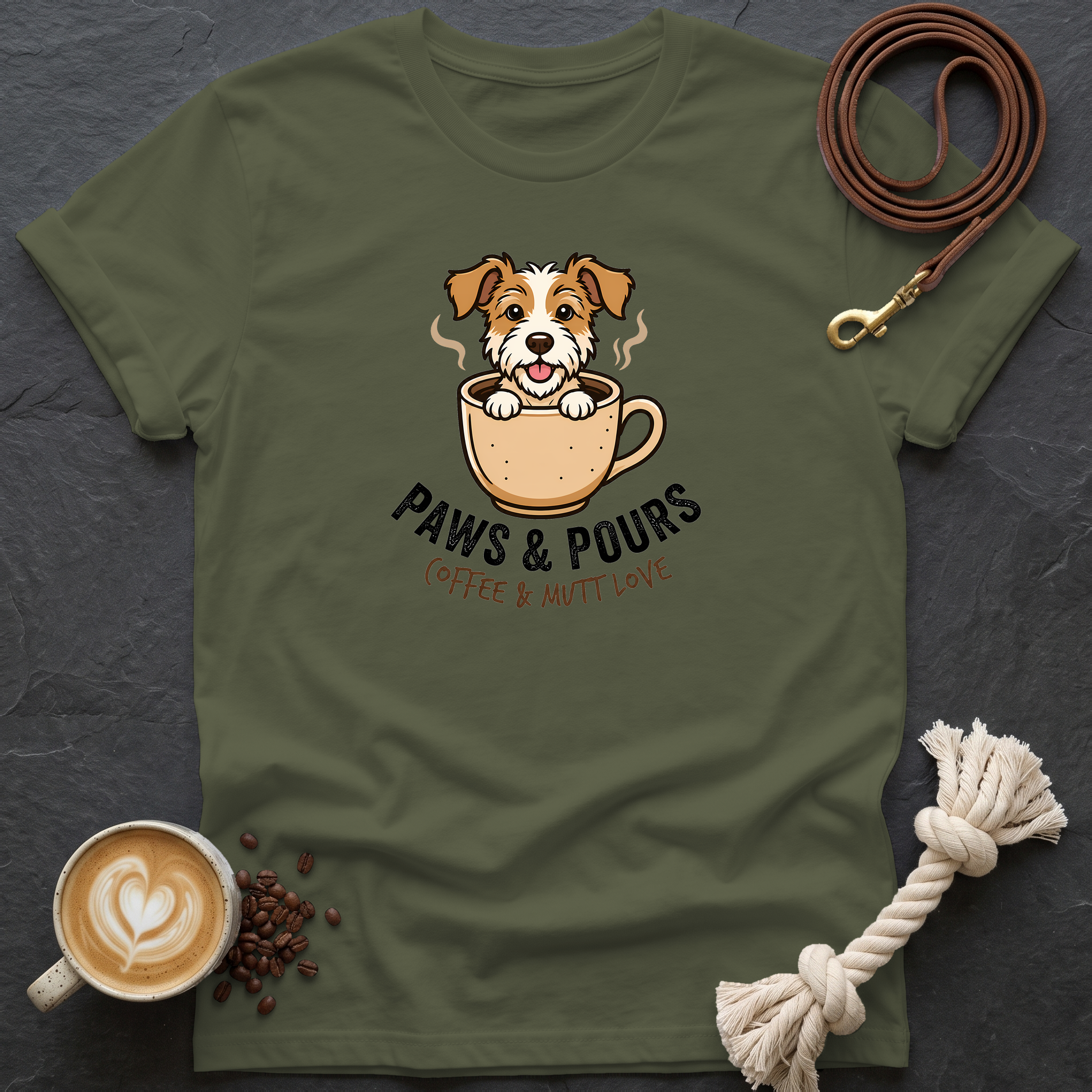 Paws and Pours T-Shirt - Military Green