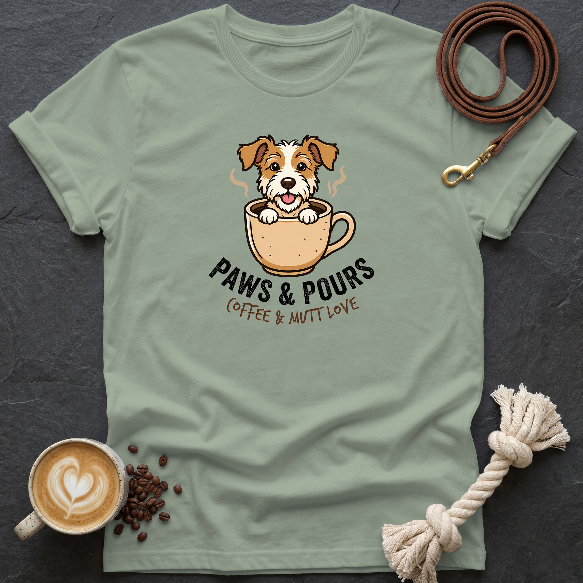 Paws and Pours T-Shirt - Sage