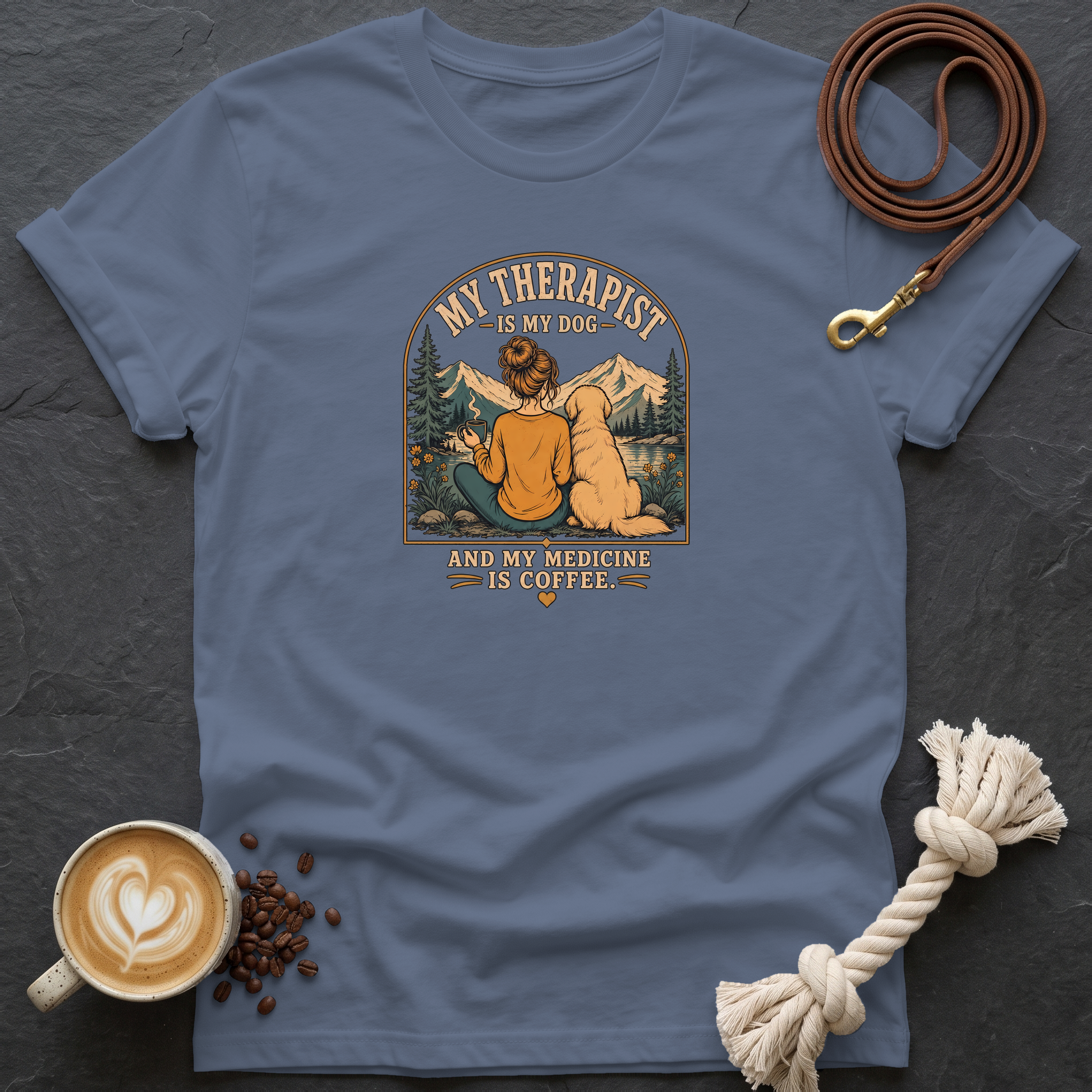 My Therapist is My Dog — Color T-Shirt - Heather Indigo