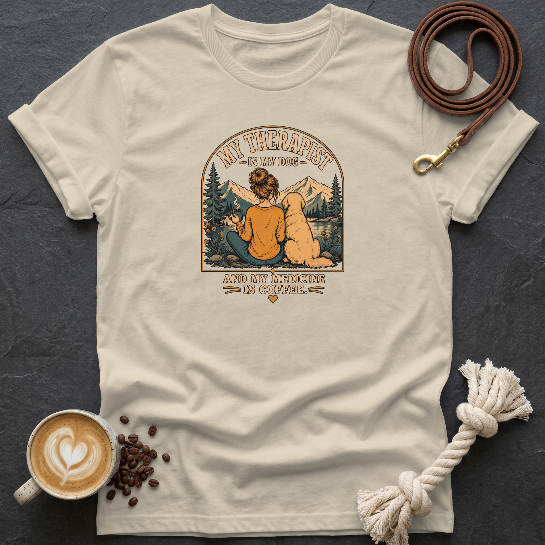 My Therapist is My Dog — Color T-Shirt - Sand