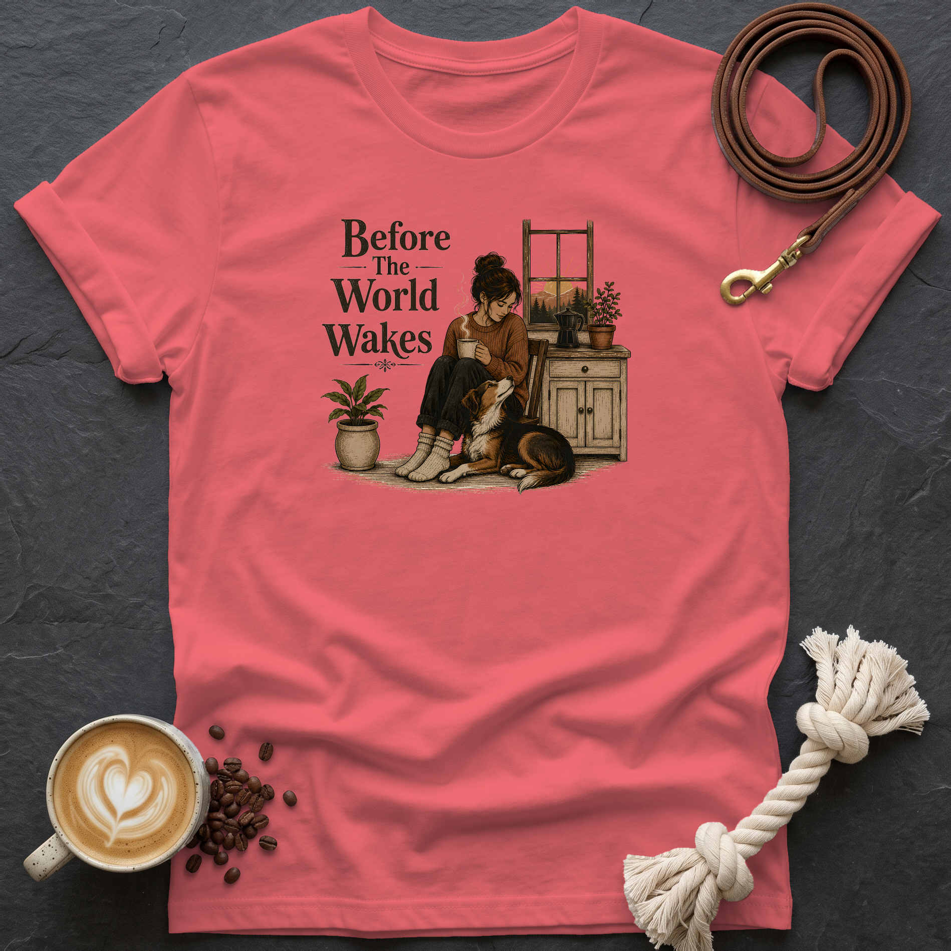 Before the World Wakes — Cozy T-Shirt - Coral Silk