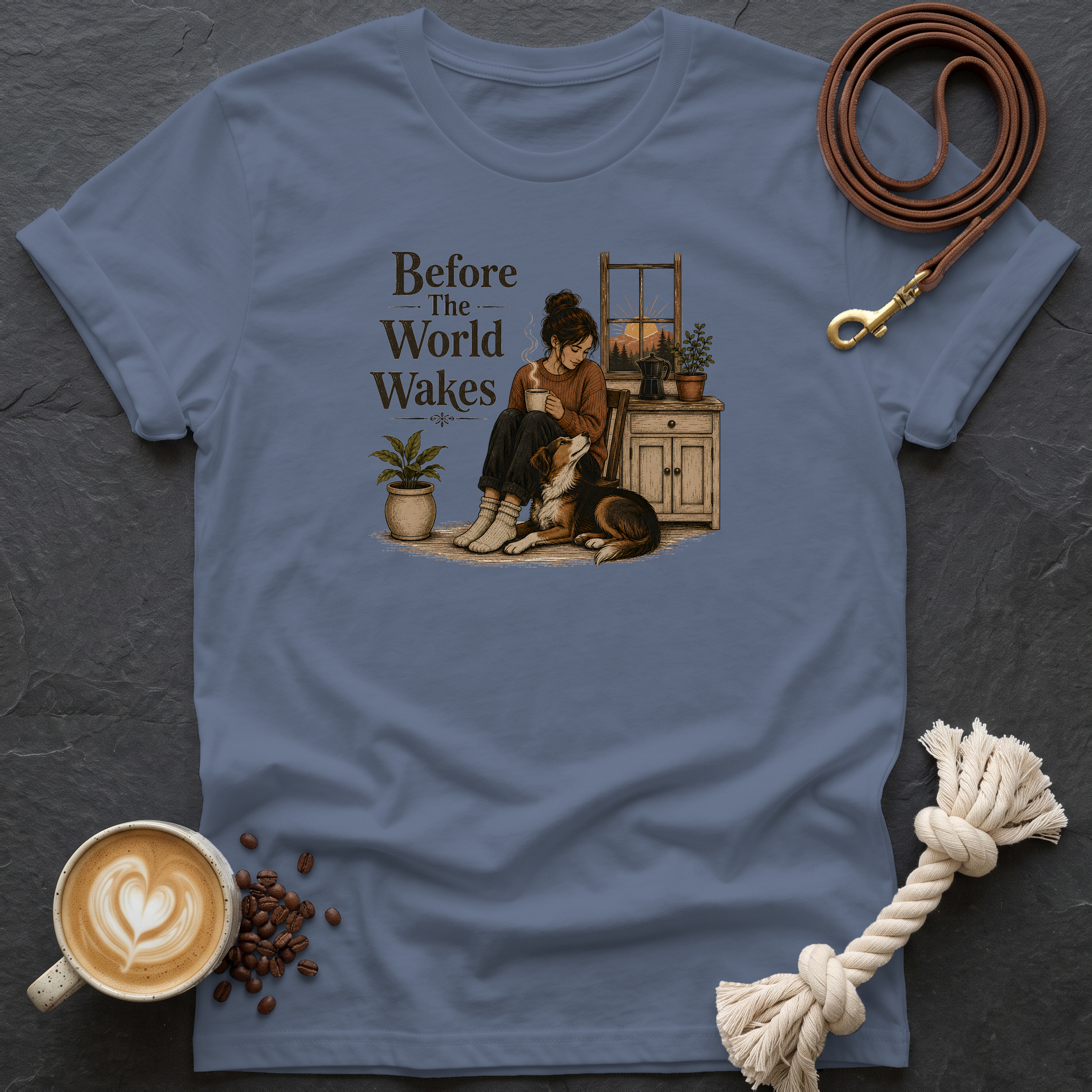 Before the World Wakes — Cozy T-Shirt - Heather Indigo