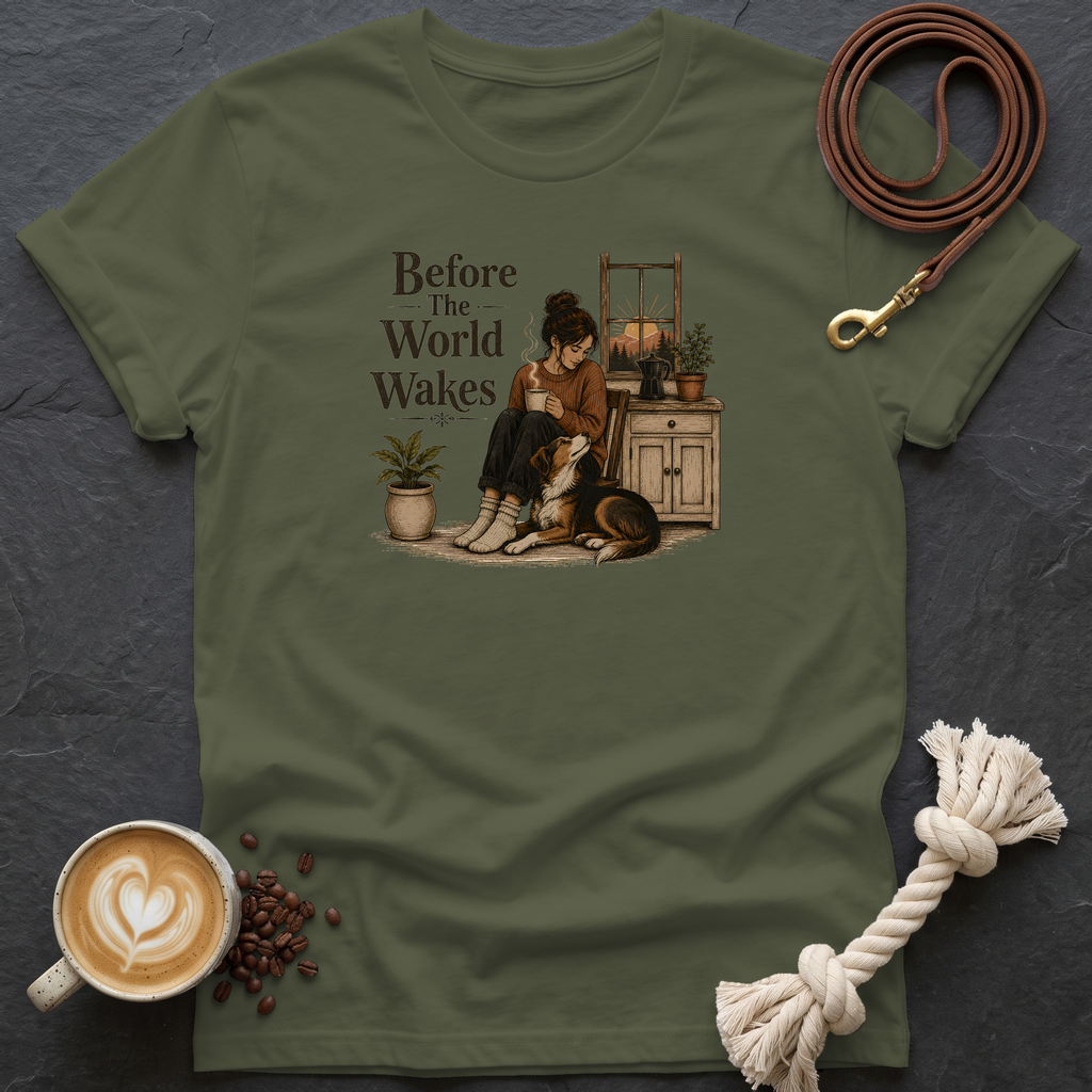 Before the World Wakes — Cozy T-Shirt - Military Green