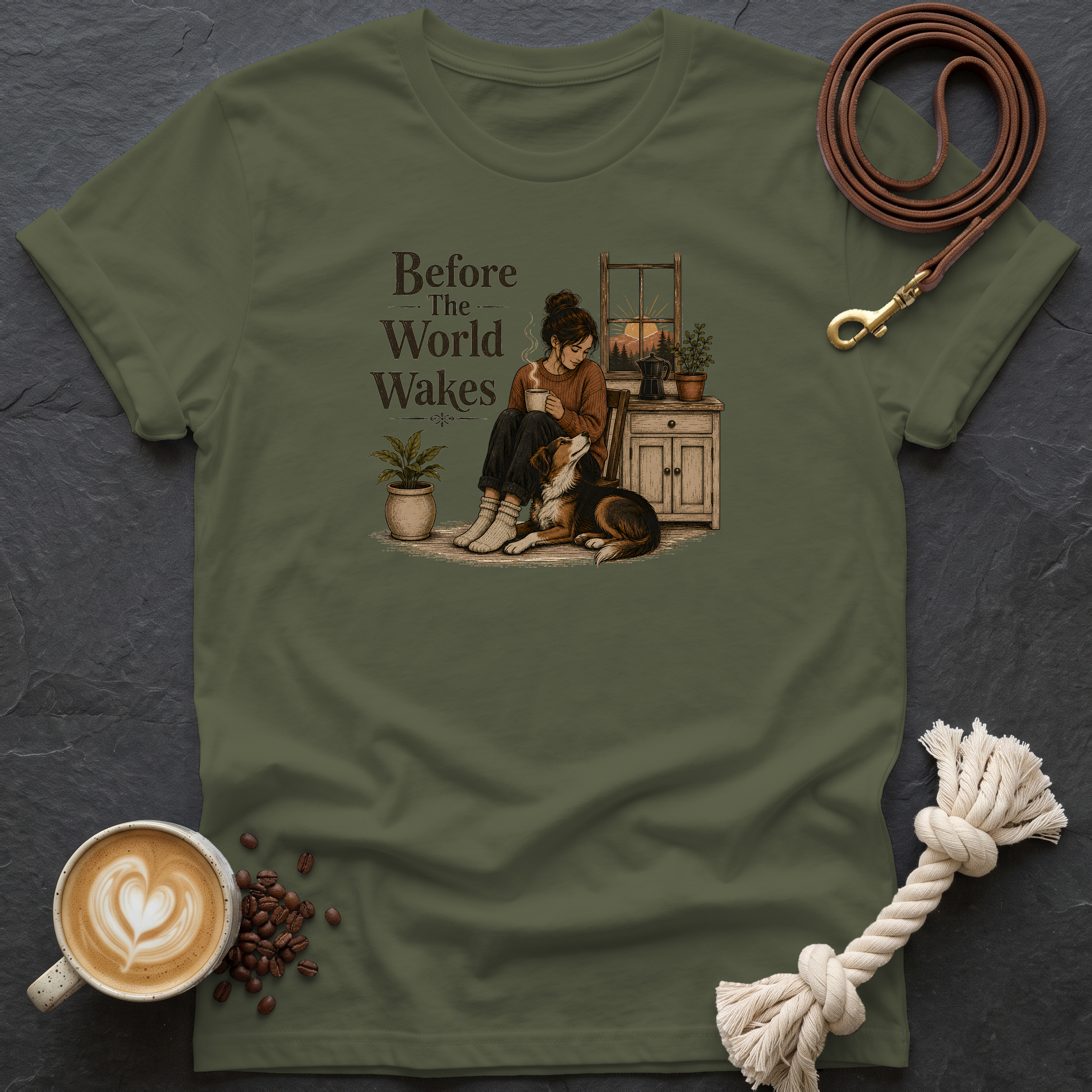 Before the World Wakes — Cozy T-Shirt - Military Green