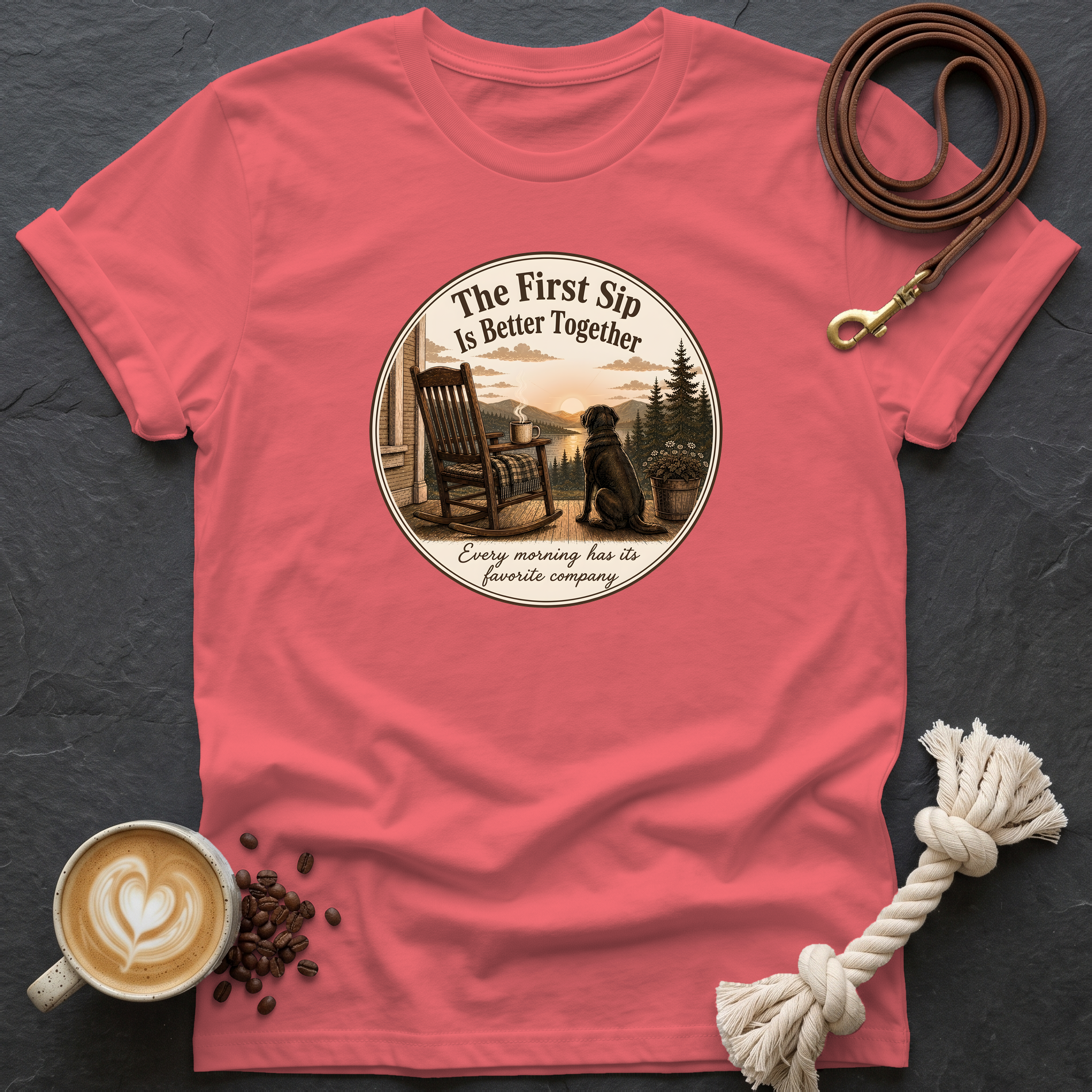 The First Sip T-Shirt - Coral Silk