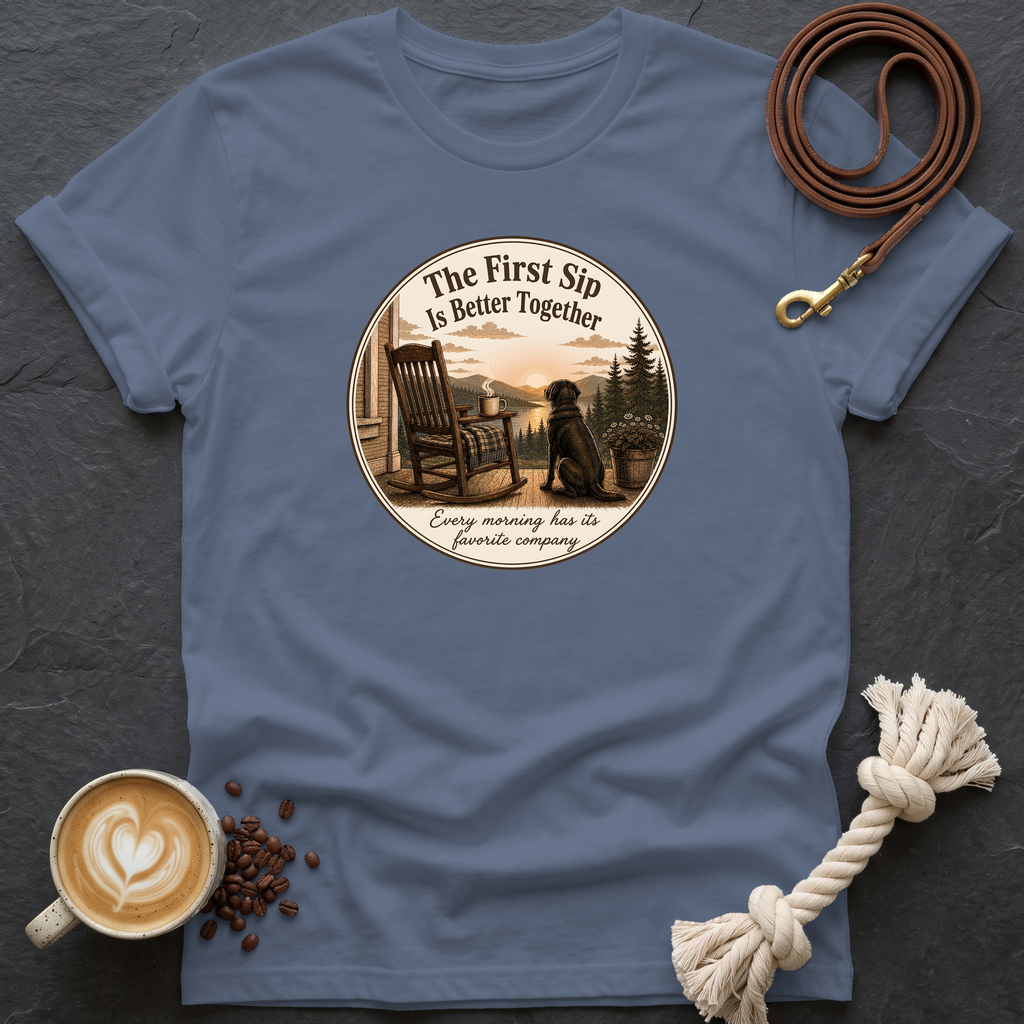 The First Sip T-Shirt - Heather Indigo
