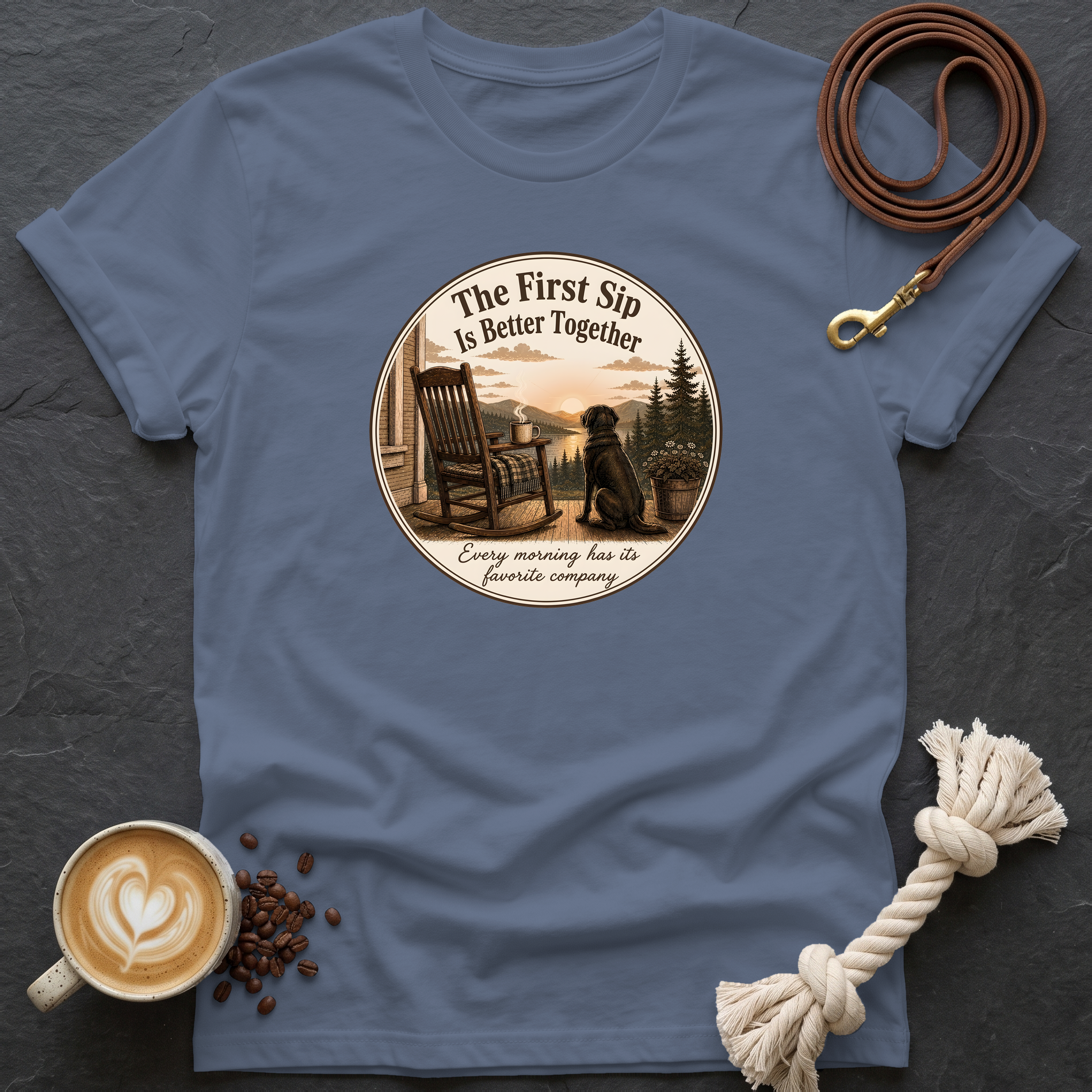 The First Sip T-Shirt - Heather Indigo