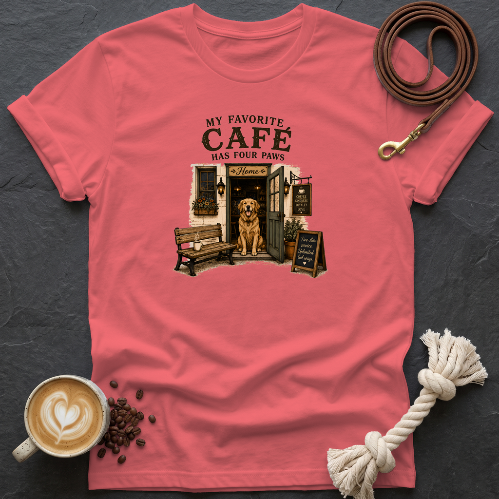 My Favorite Cafe — Coffee Shop T-Shirt - Coral Silk
