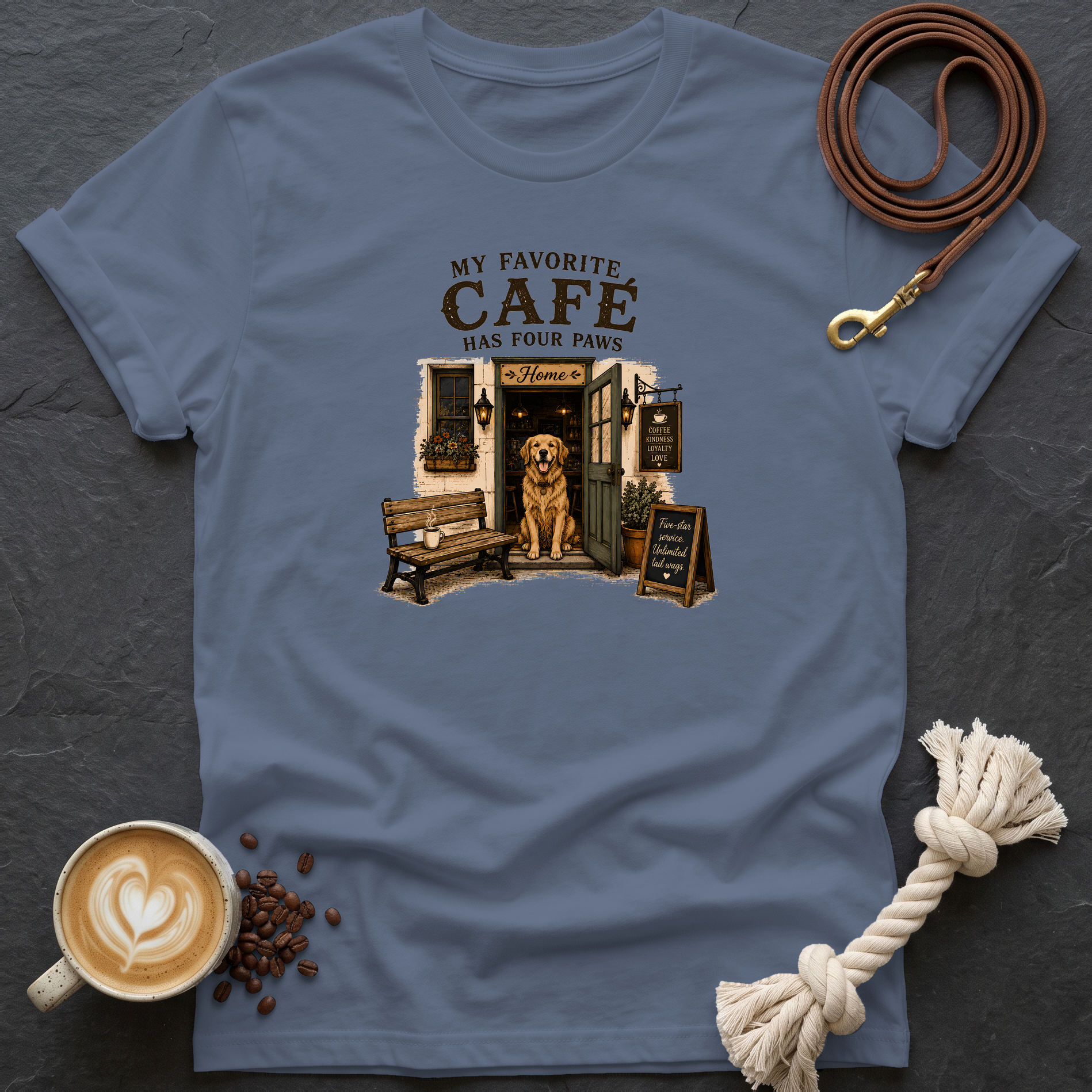 My Favorite Cafe — Coffee Shop T-Shirt - Heather Indigo