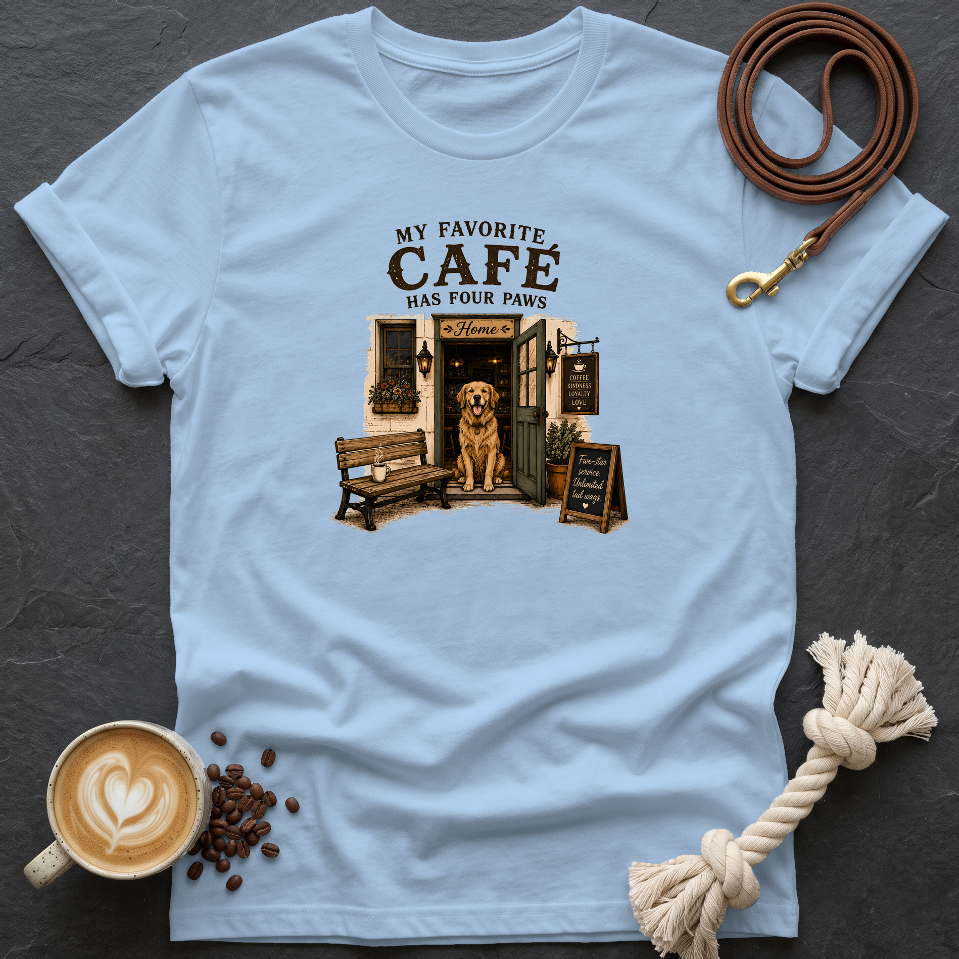 My Favorite Cafe — Coffee Shop T-Shirt - Light Blue