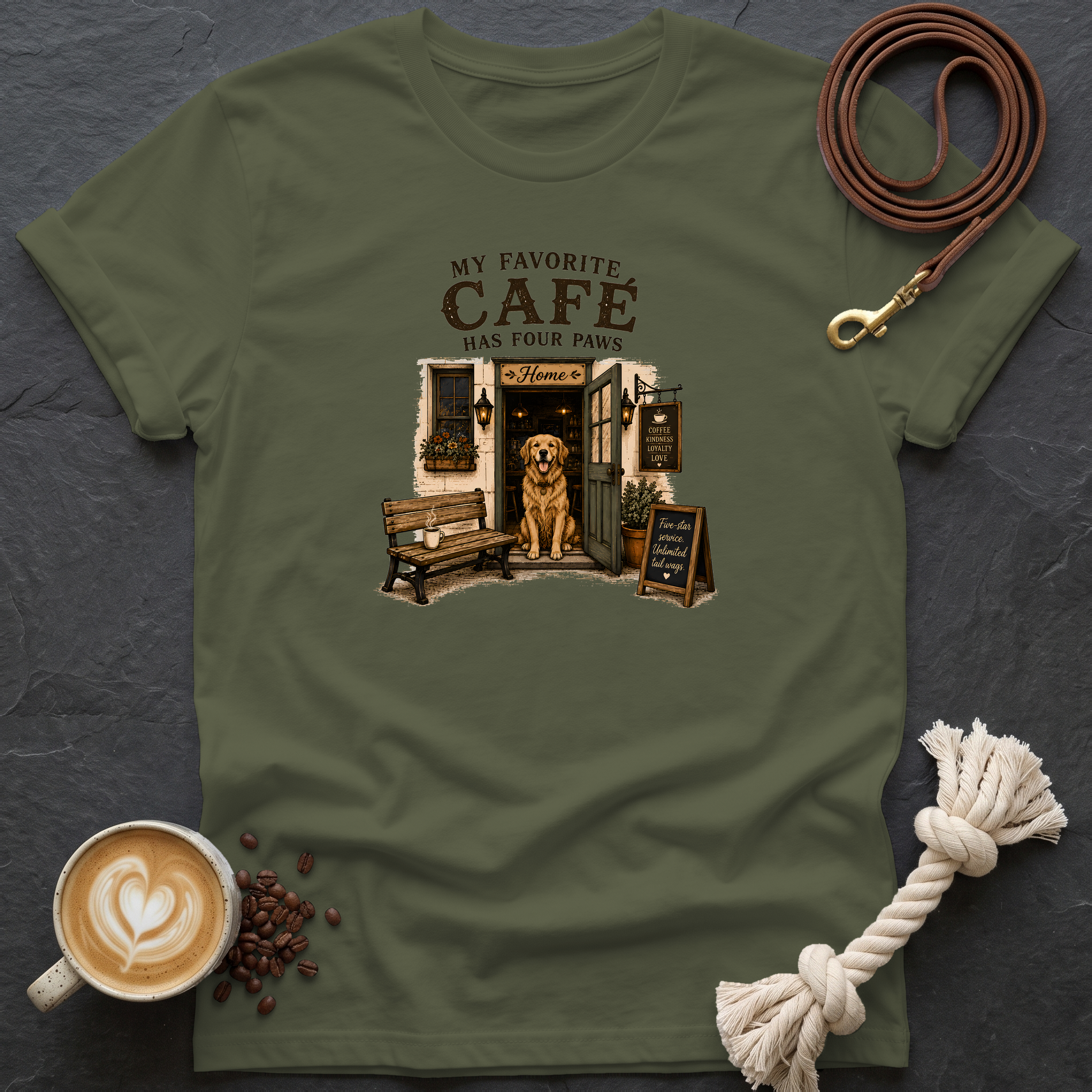 My Favorite Cafe — Coffee Shop T-Shirt - Military Green
