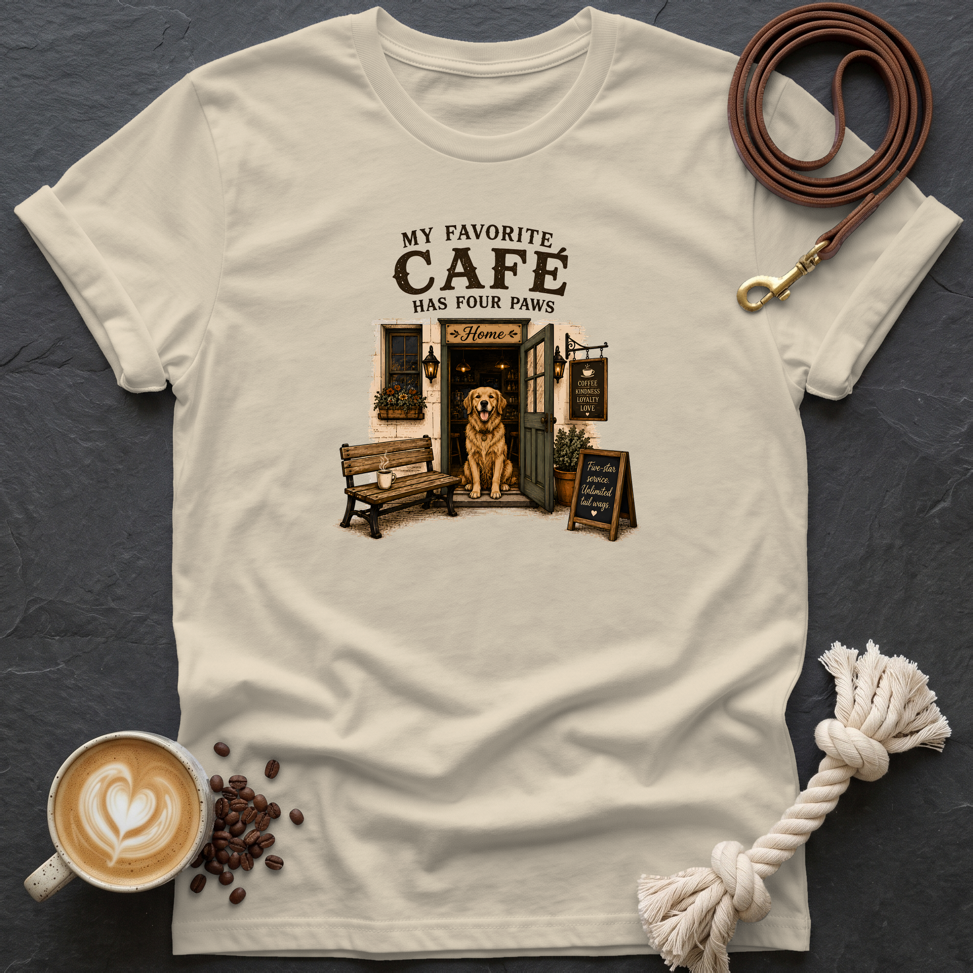 My Favorite Cafe — Coffee Shop T-Shirt - Sand