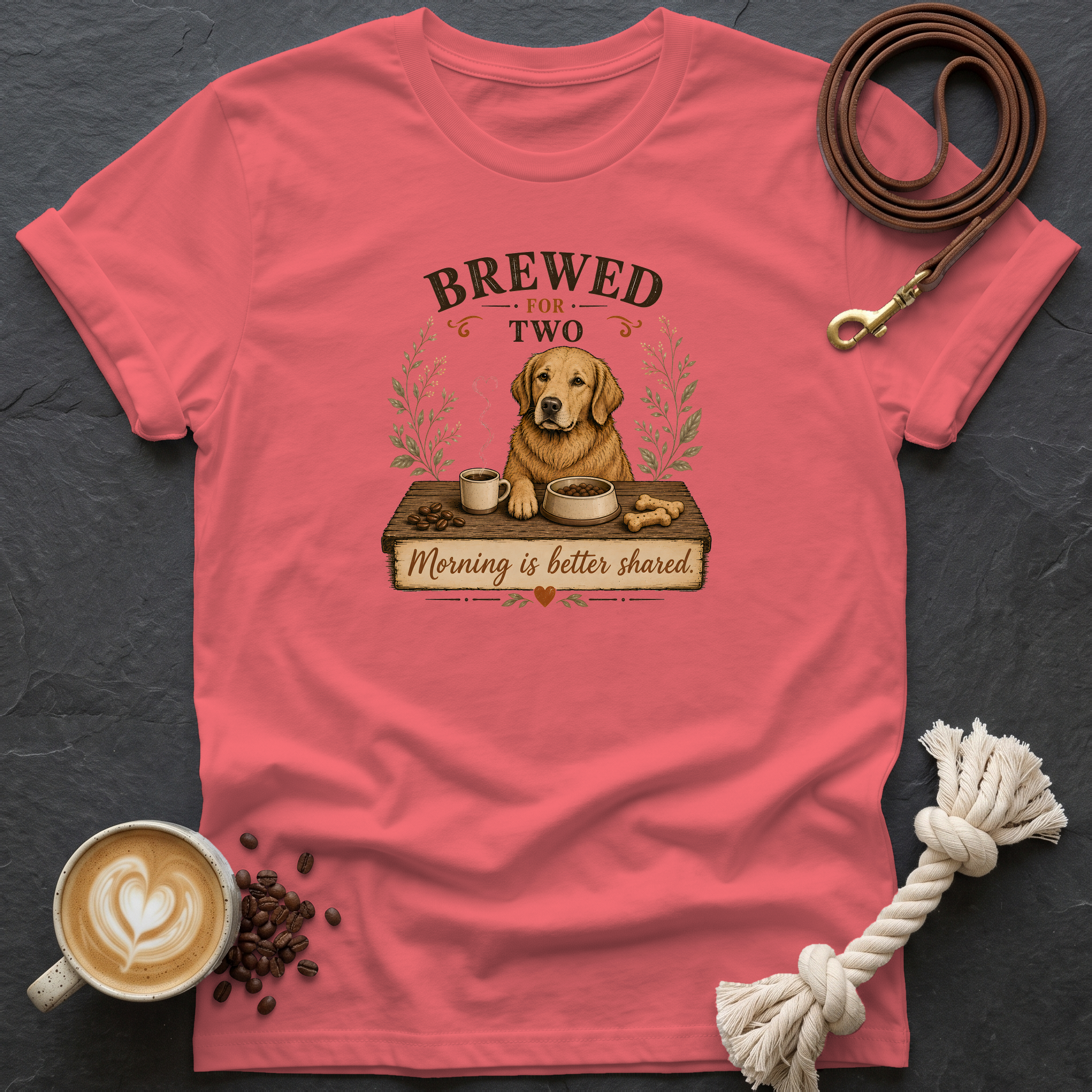 Brewed for Two T-Shirt - Coral Silk