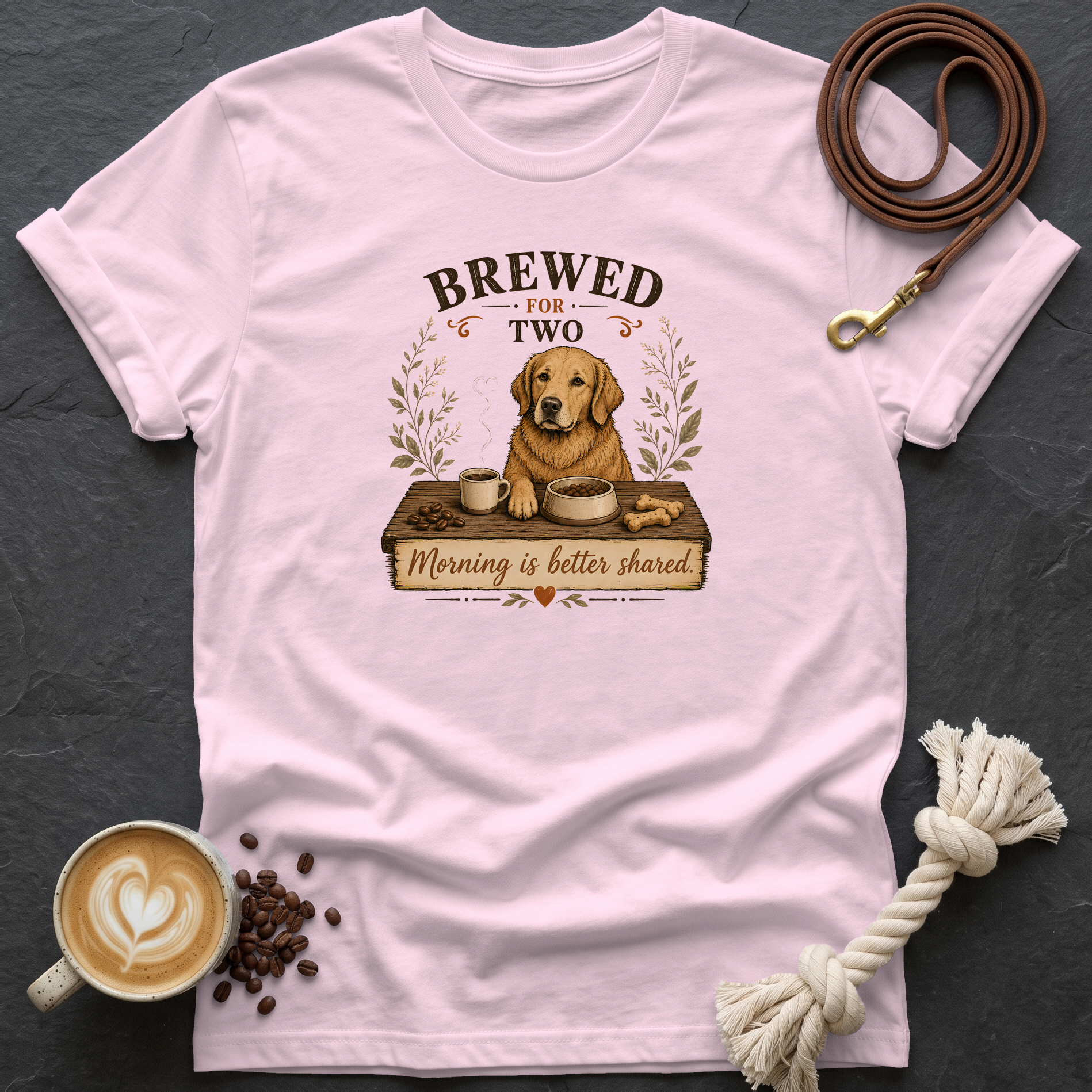 Brewed for Two T-Shirt - Light Pink