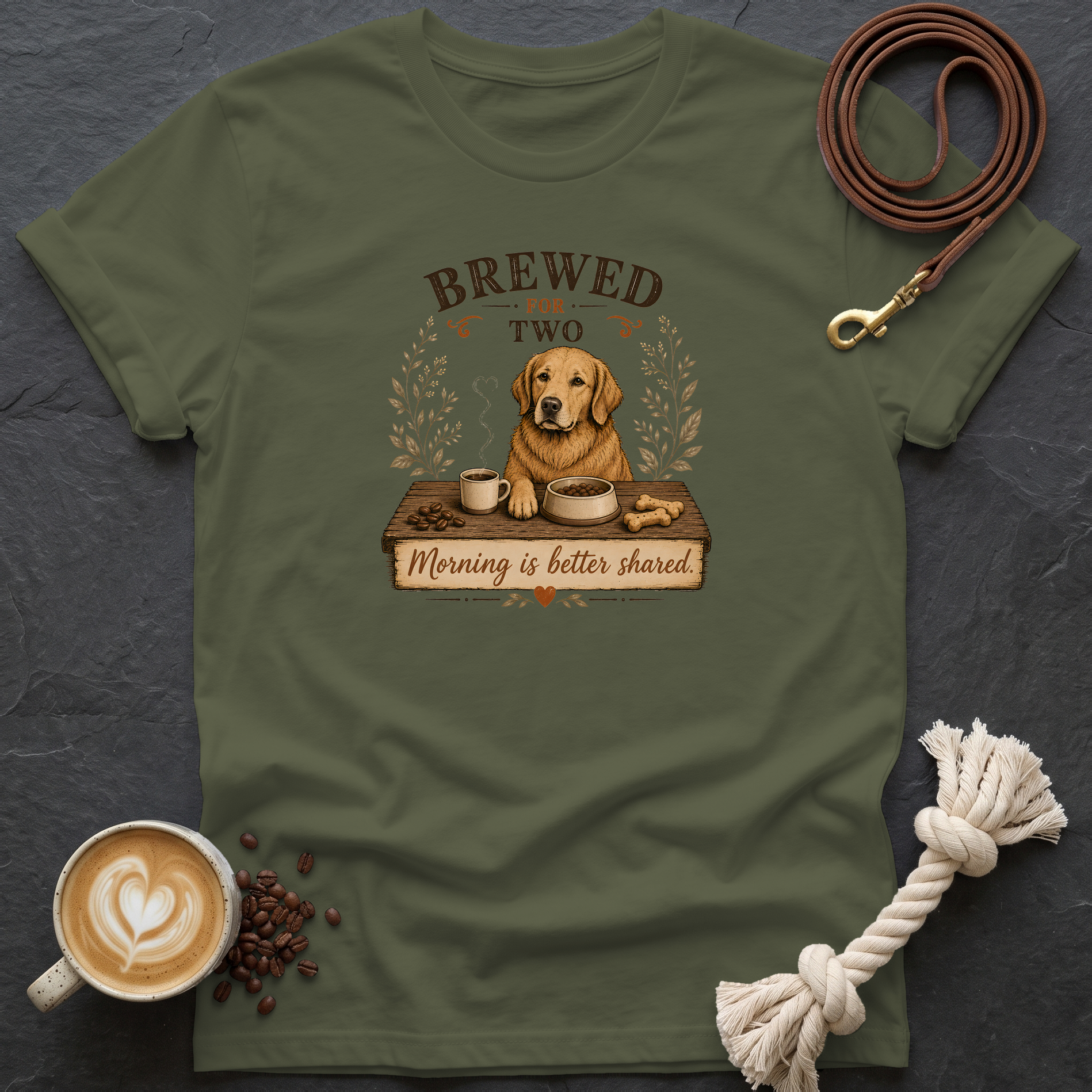 Brewed for Two T-Shirt - Military Green