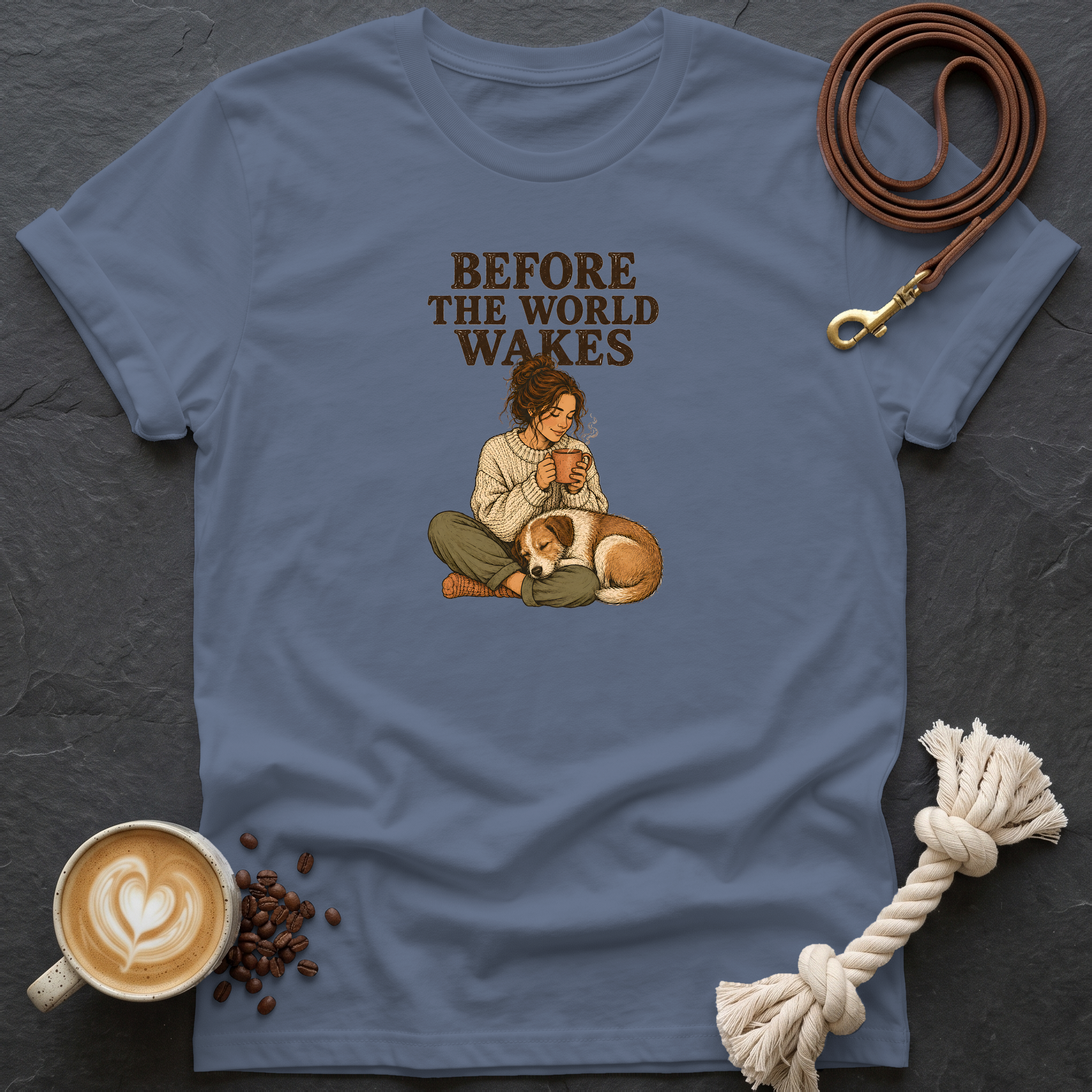 Before the World Wakes — Warm T-Shirt - Heather Indigo