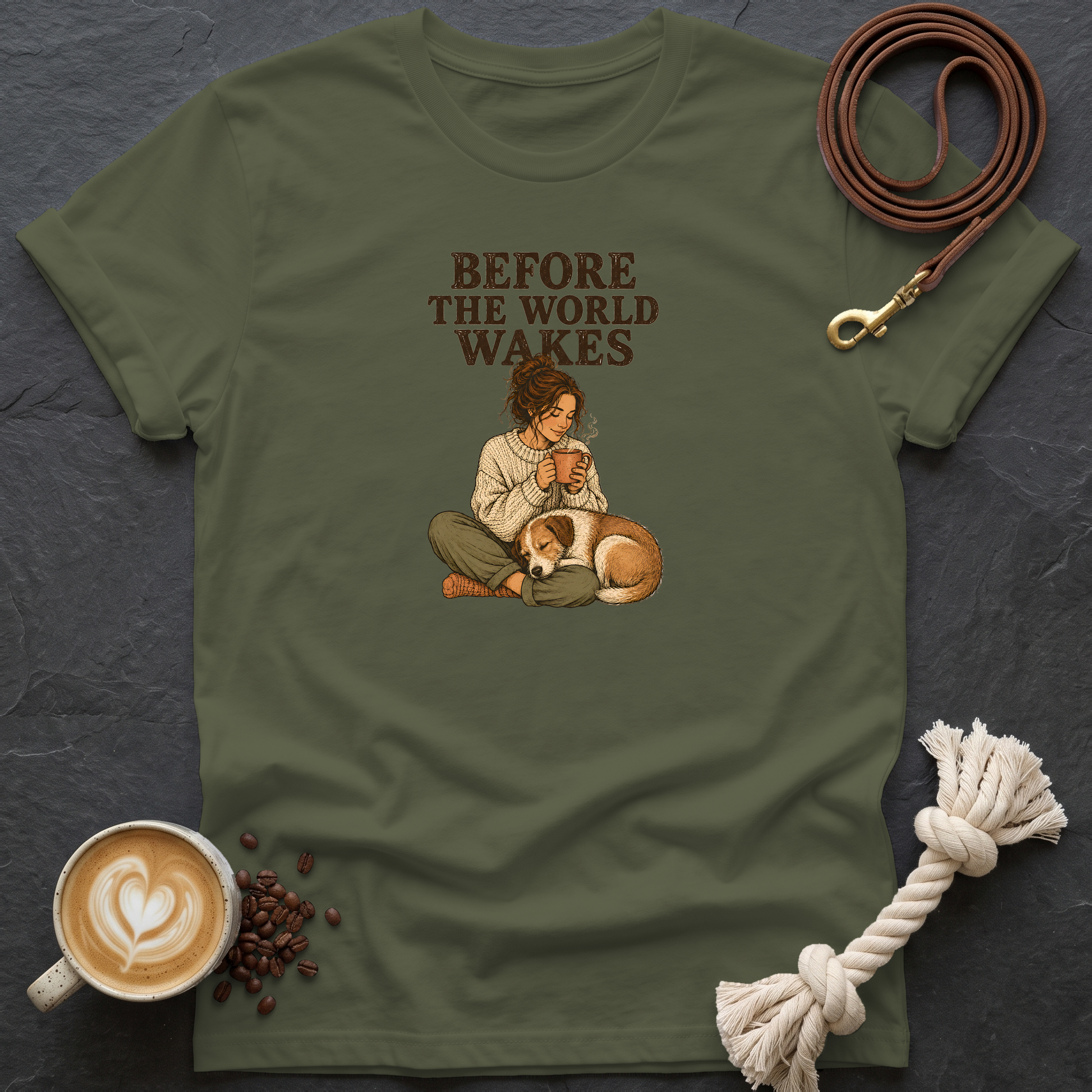 Before the World Wakes — Warm T-Shirt - Military Green