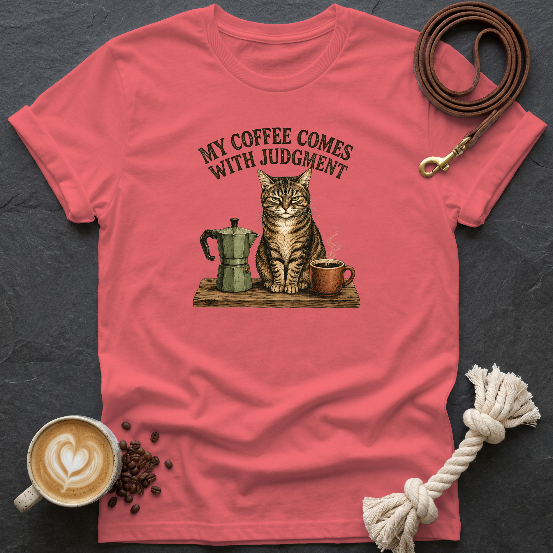 My Coffee Comes With Judgment T-Shirt - Coral Silk