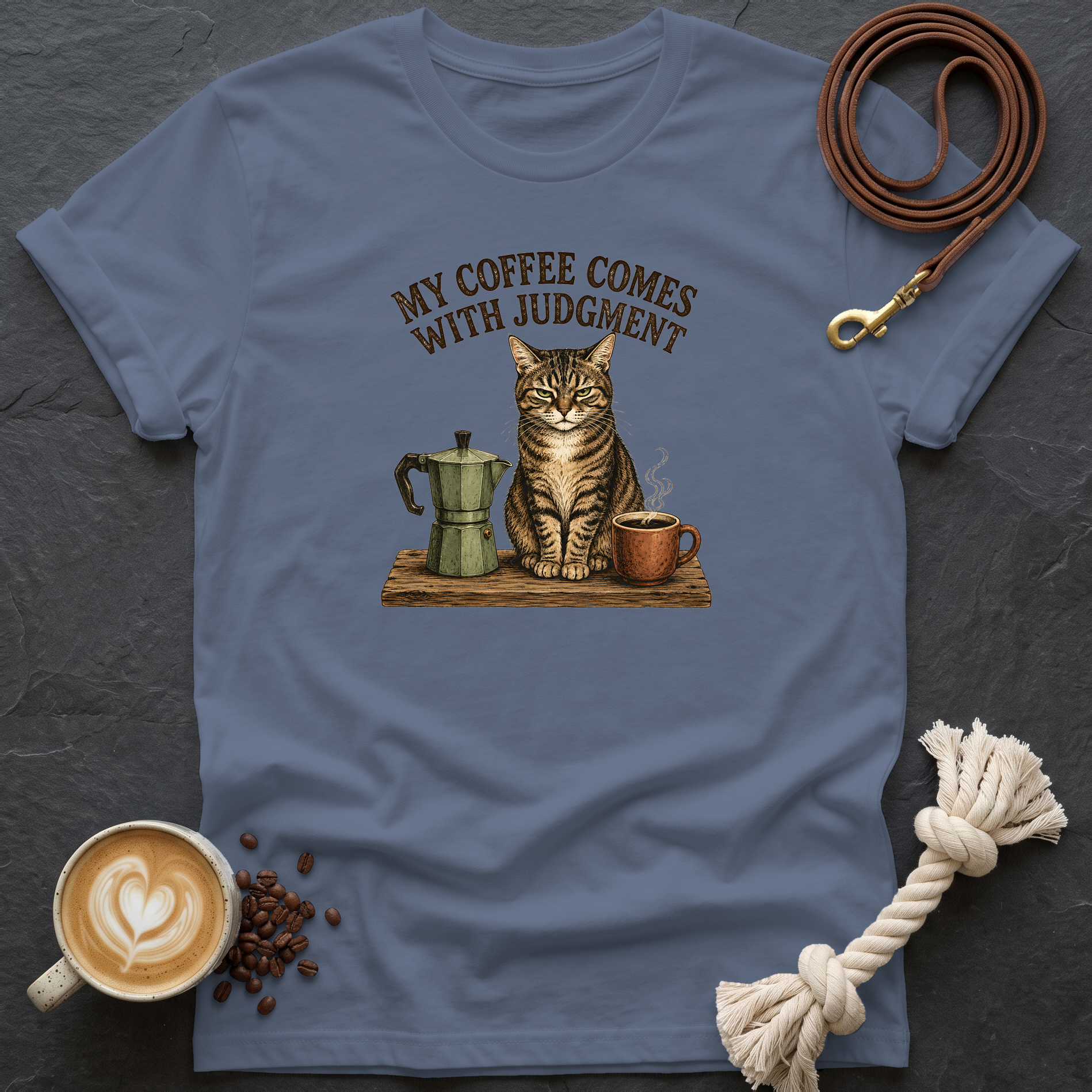 My Coffee Comes With Judgment T-Shirt - Heather Indigo