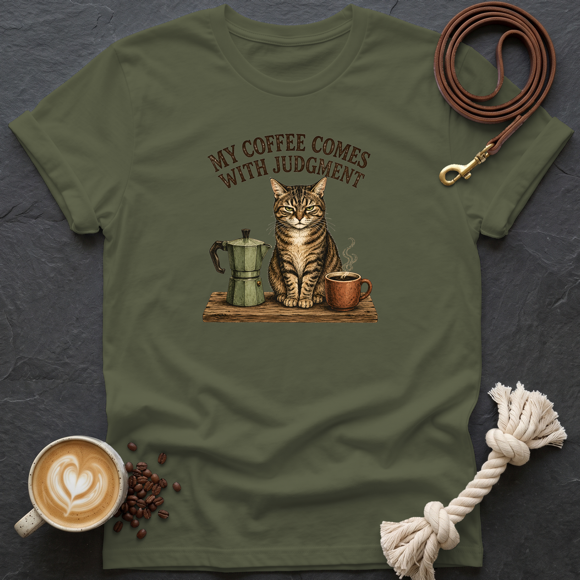 My Coffee Comes With Judgment T-Shirt - Military Green