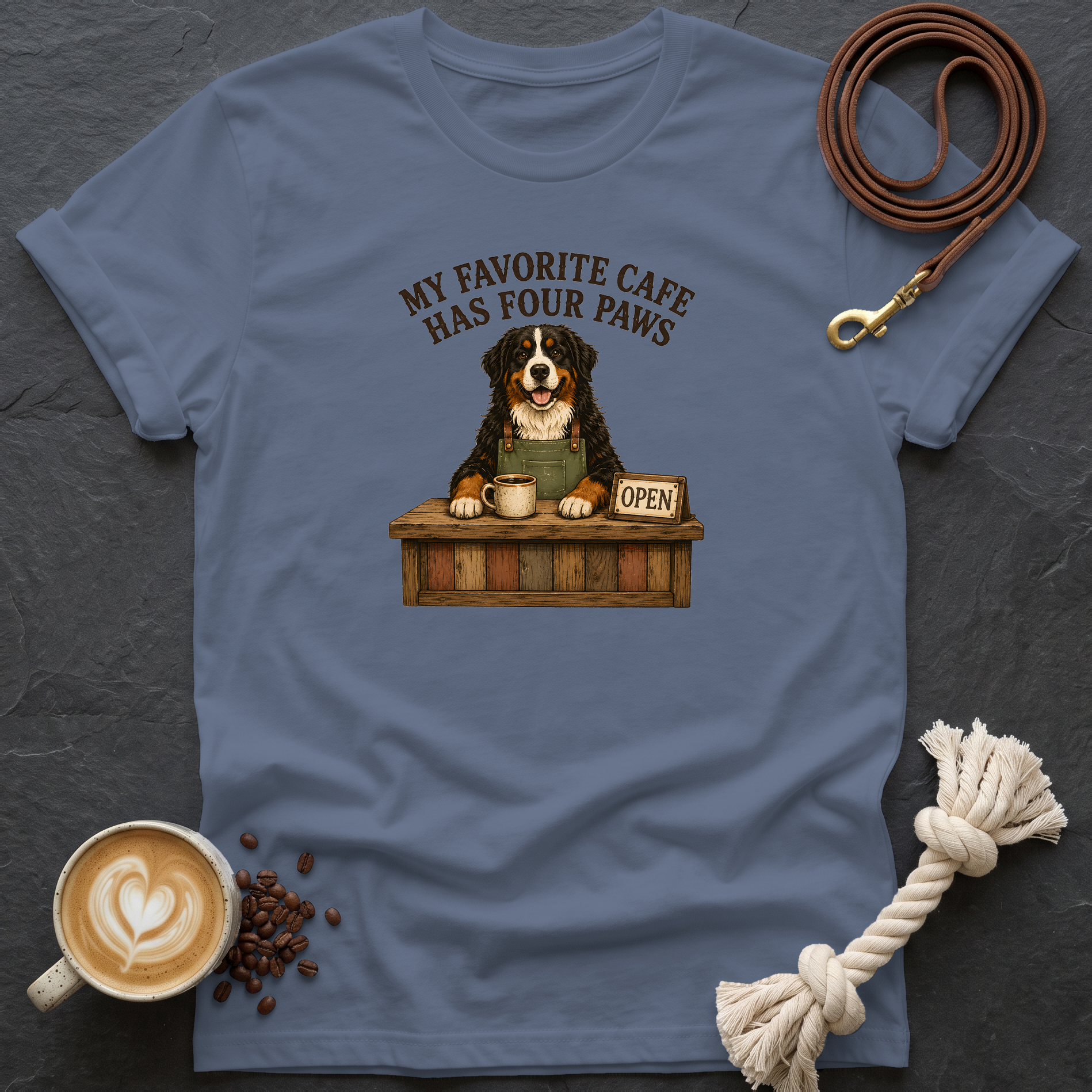 My Favorite Cafe — Barista T-Shirt - Heather Indigo