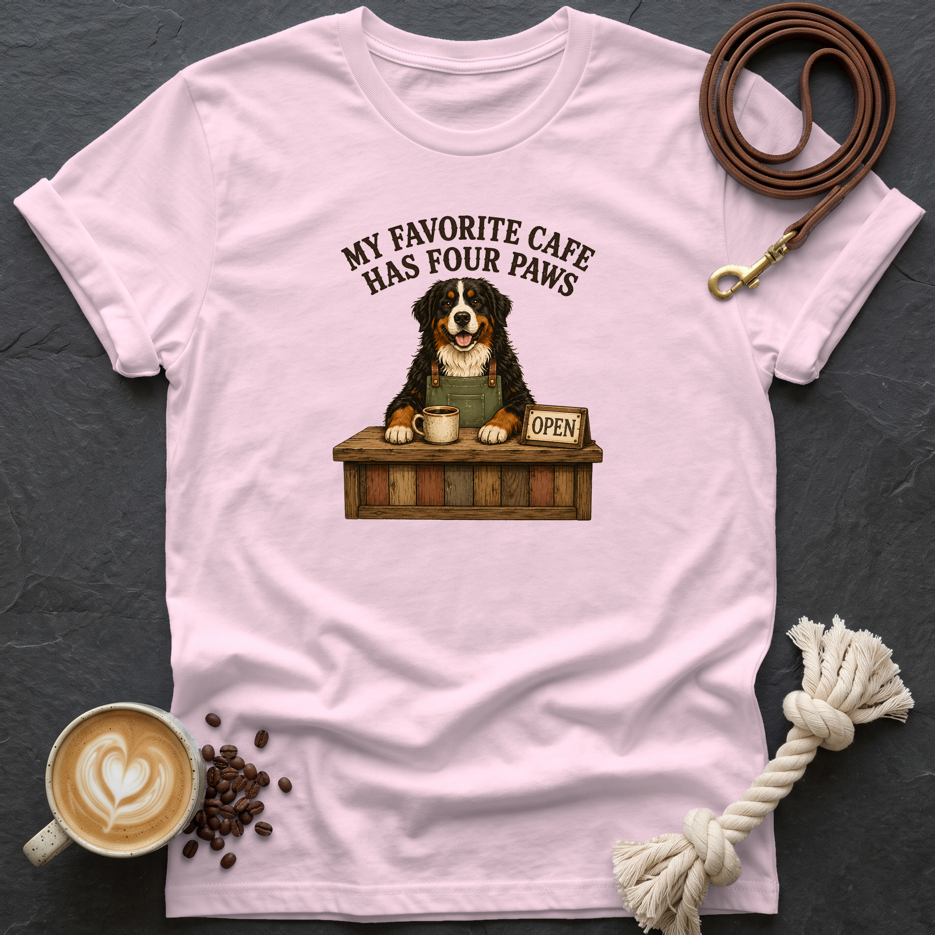 My Favorite Cafe — Barista T-Shirt - Light Pink