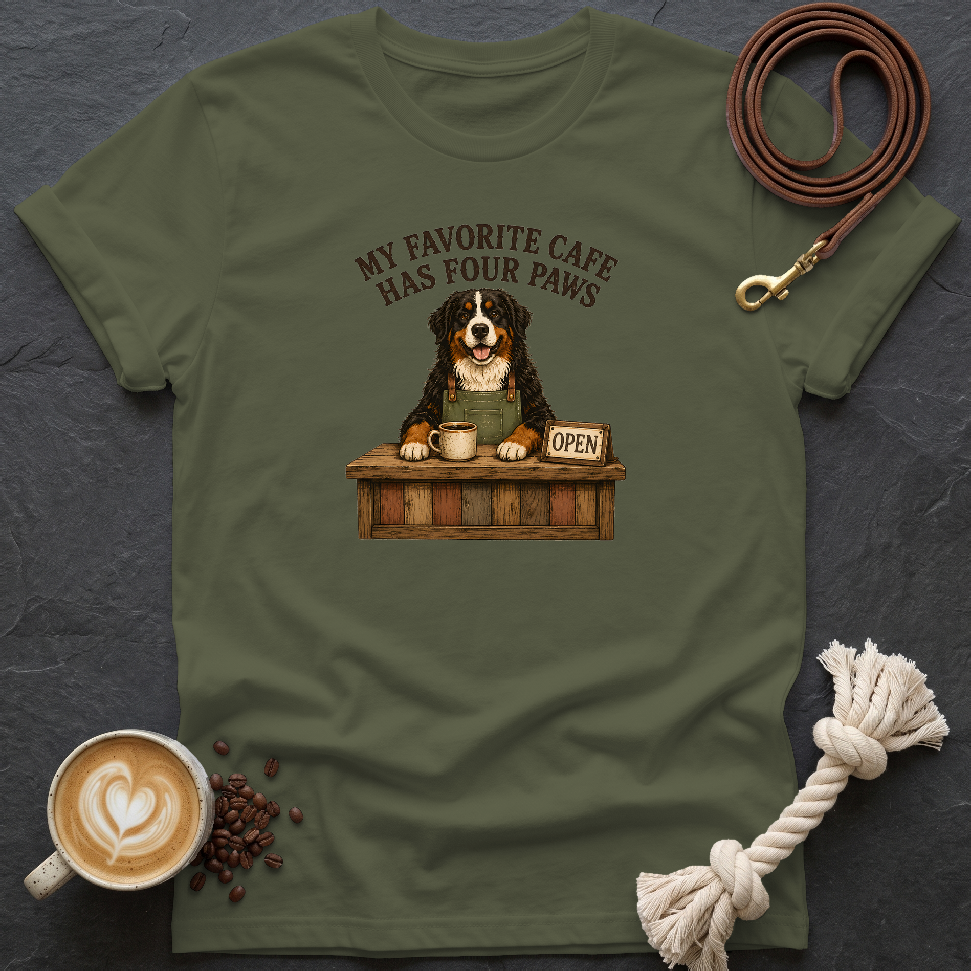 My Favorite Cafe — Barista T-Shirt - Military Green