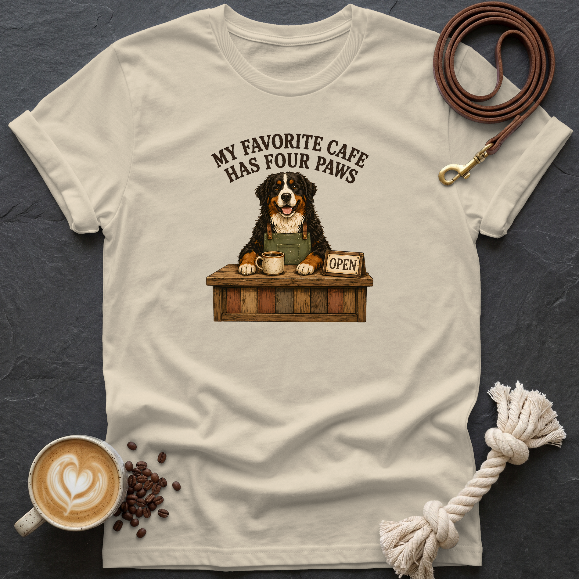 My Favorite Cafe — Barista T-Shirt - Sand
