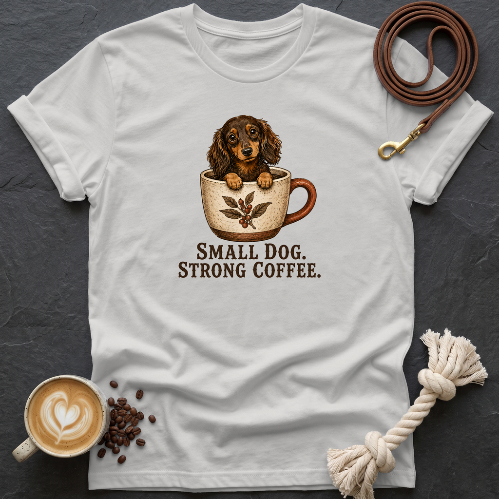 Small Dog Strong Coffee T-Shirt - Ice Grey
