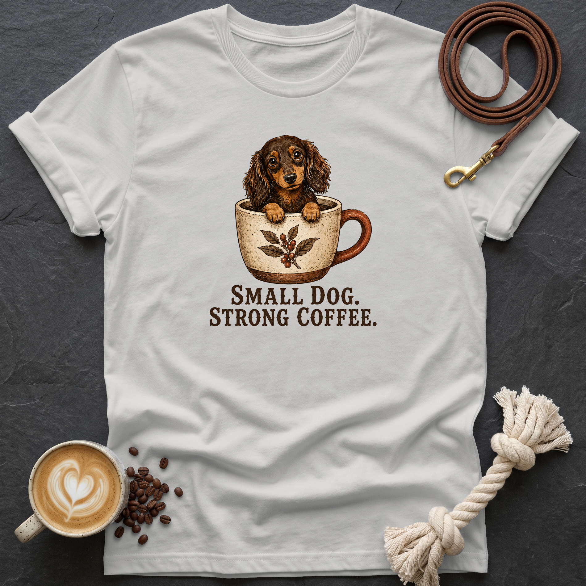 Small Dog Strong Coffee T-Shirt - Ice Grey