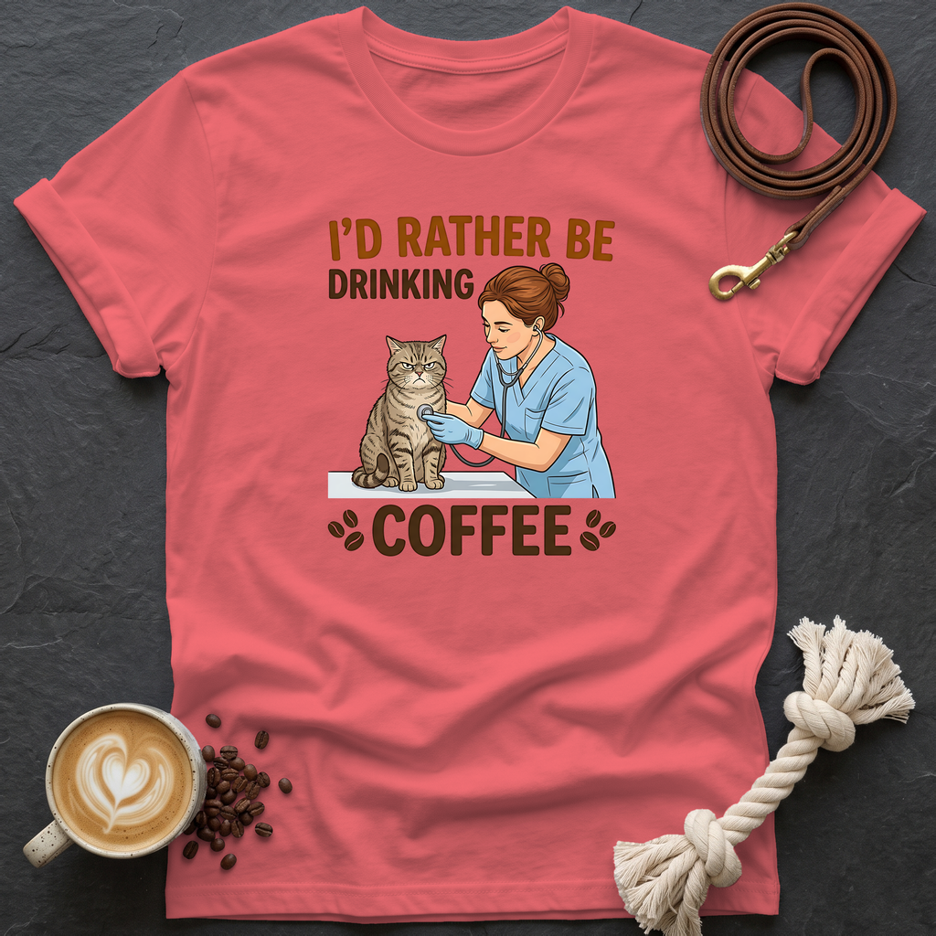 I'd Rather Be Drinking Coffee T-Shirt - Coral Silk