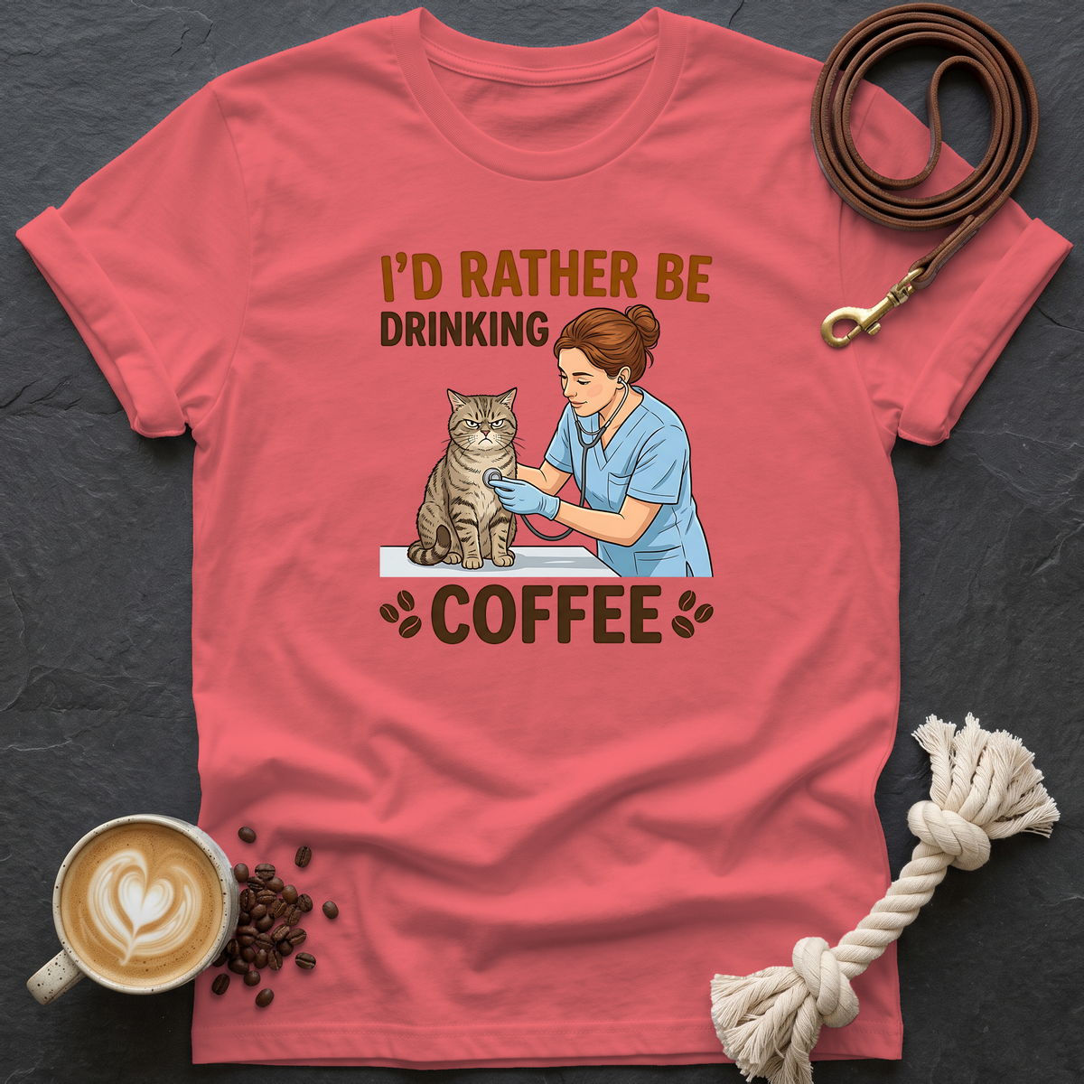 I'd Rather Be Drinking Coffee T-Shirt - Coral Silk