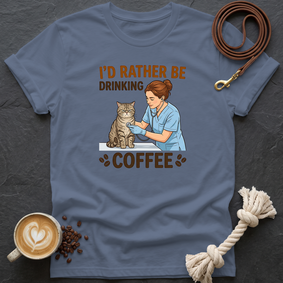 I'd Rather Be Drinking Coffee T-Shirt - Heather Indigo