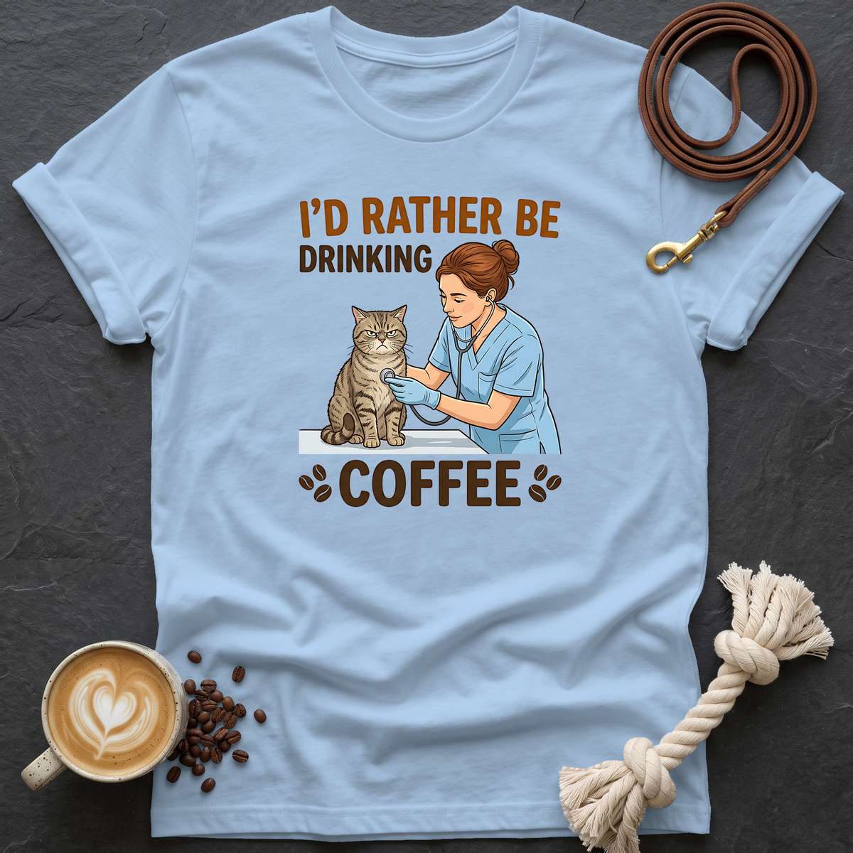 I'd Rather Be Drinking Coffee T-Shirt - Light Blue