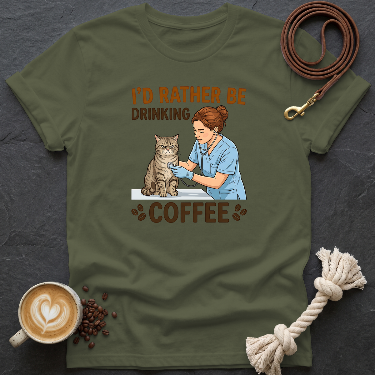 I'd Rather Be Drinking Coffee T-Shirt - Military Green