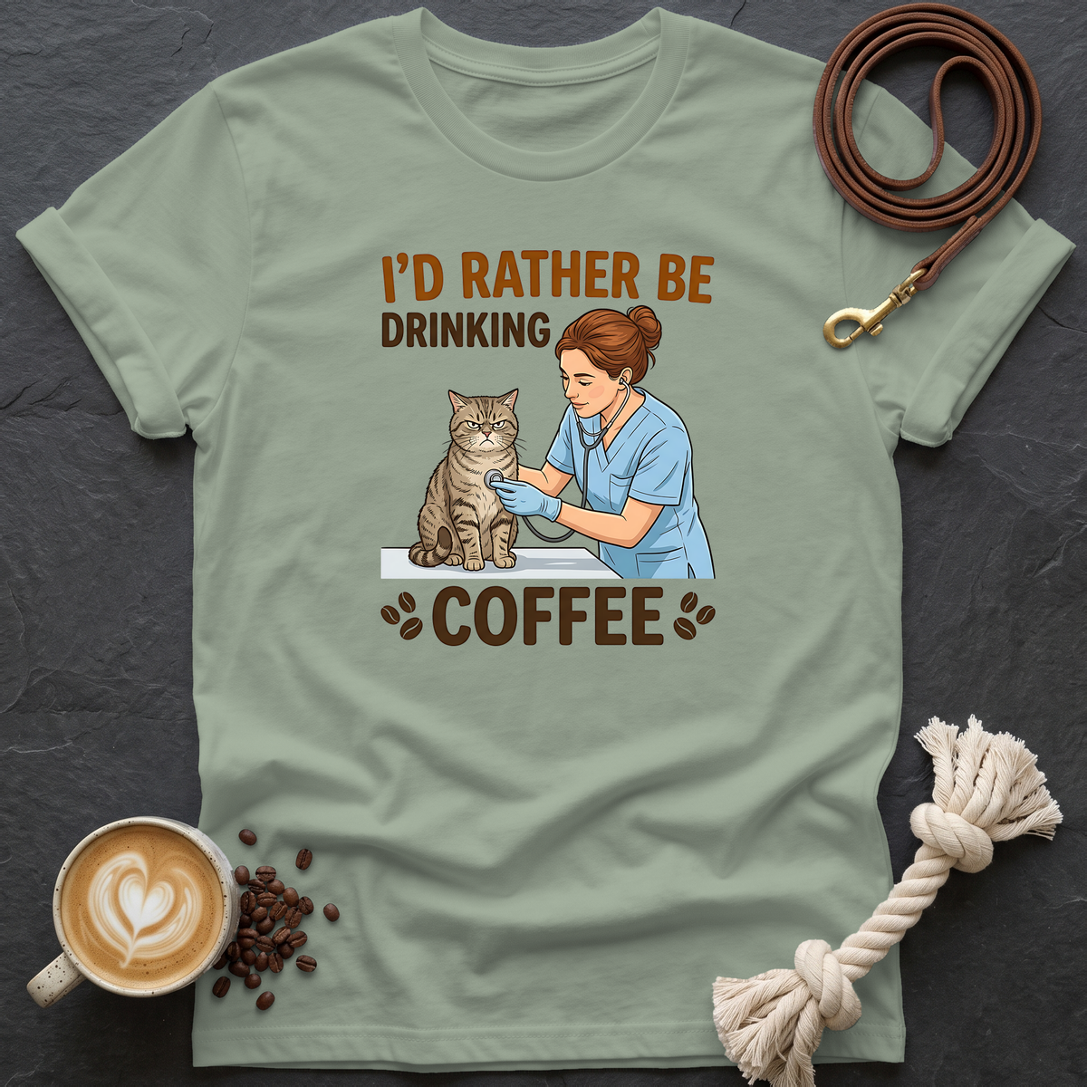 I'd Rather Be Drinking Coffee T-Shirt - Sage