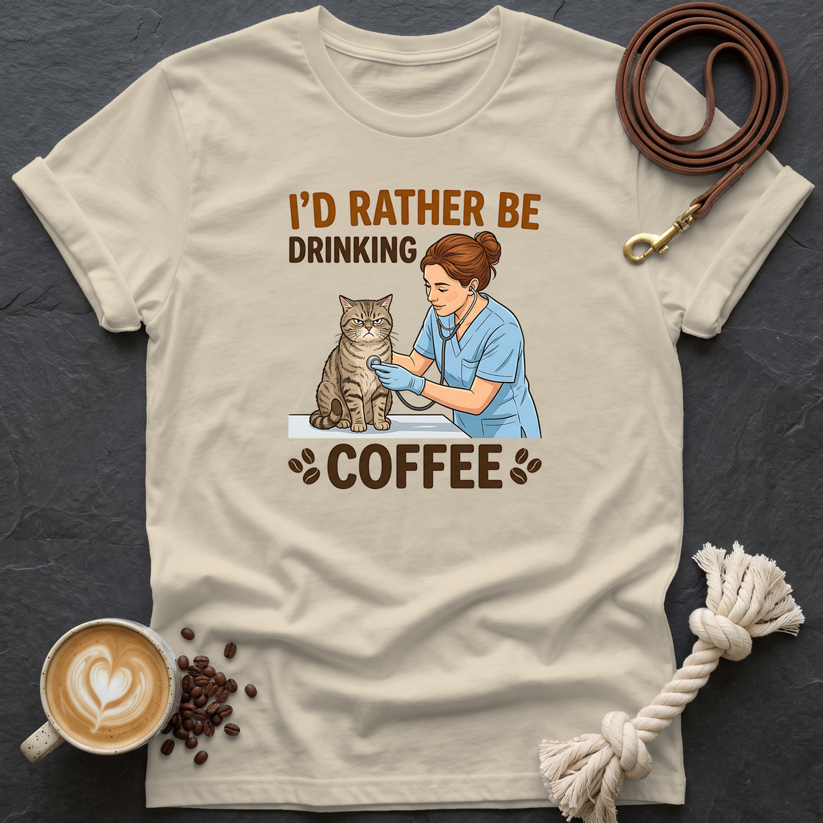 I'd Rather Be Drinking Coffee T-Shirt - Sand