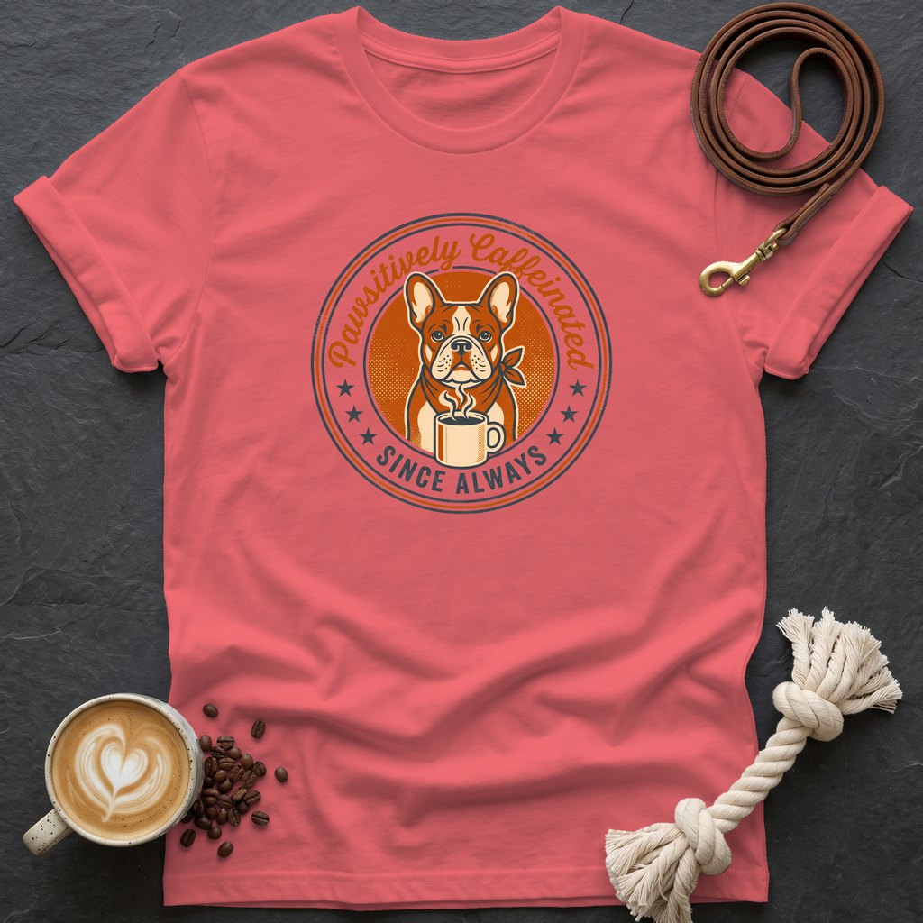 Pawsitively Caffeinated T-Shirt - Coral Silk