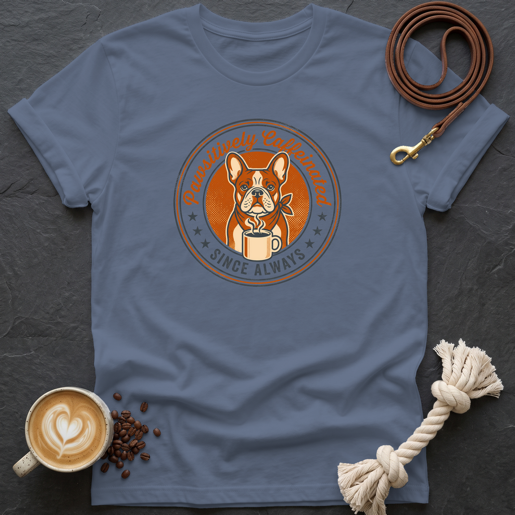 Pawsitively Caffeinated T-Shirt - Heather Indigo