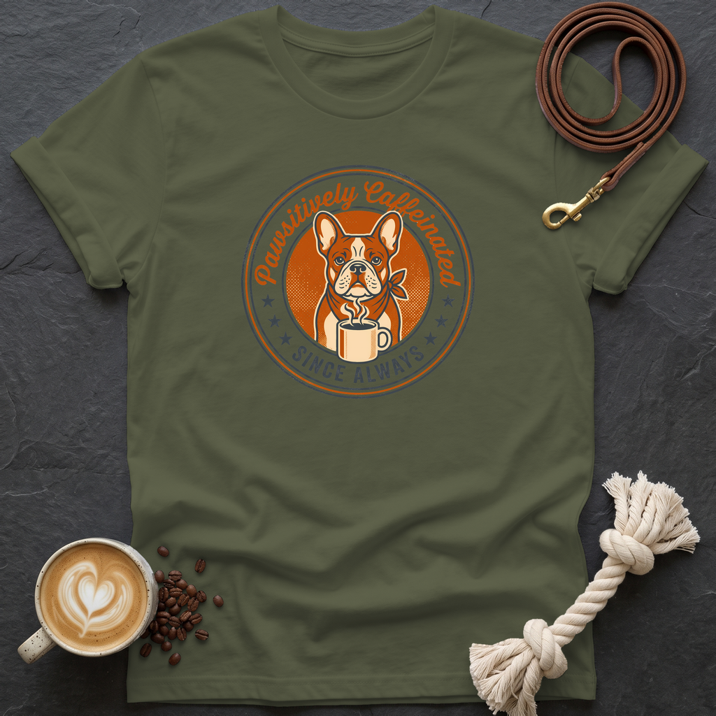 Pawsitively Caffeinated T-Shirt - Military Green